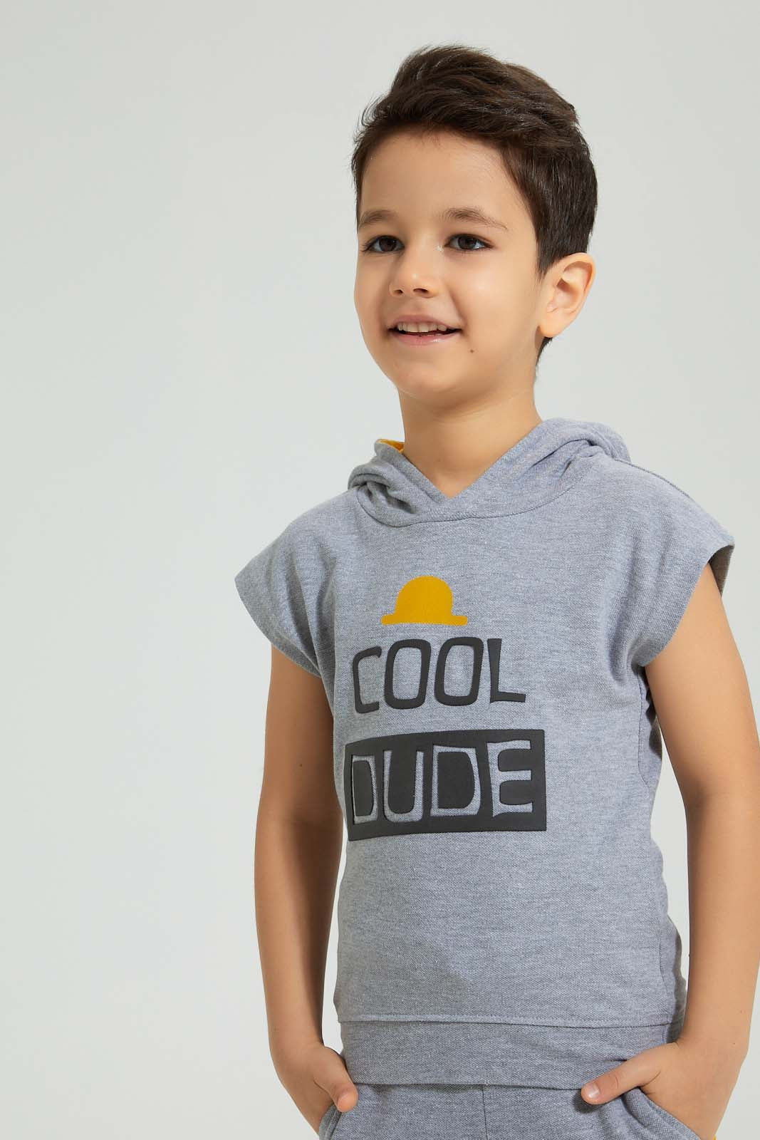 Redtag-Grey-Marl-Pique-Terry-Hooded-And-Shorts-Set-Boys-Sets,-Colour:Grey,-Filter:Boys-(2-to-8-Yrs),-New-In,-New-In-BOY,-Non-Sale,-S22A,-Section:Kidswear-Boys-2 to 8 Years