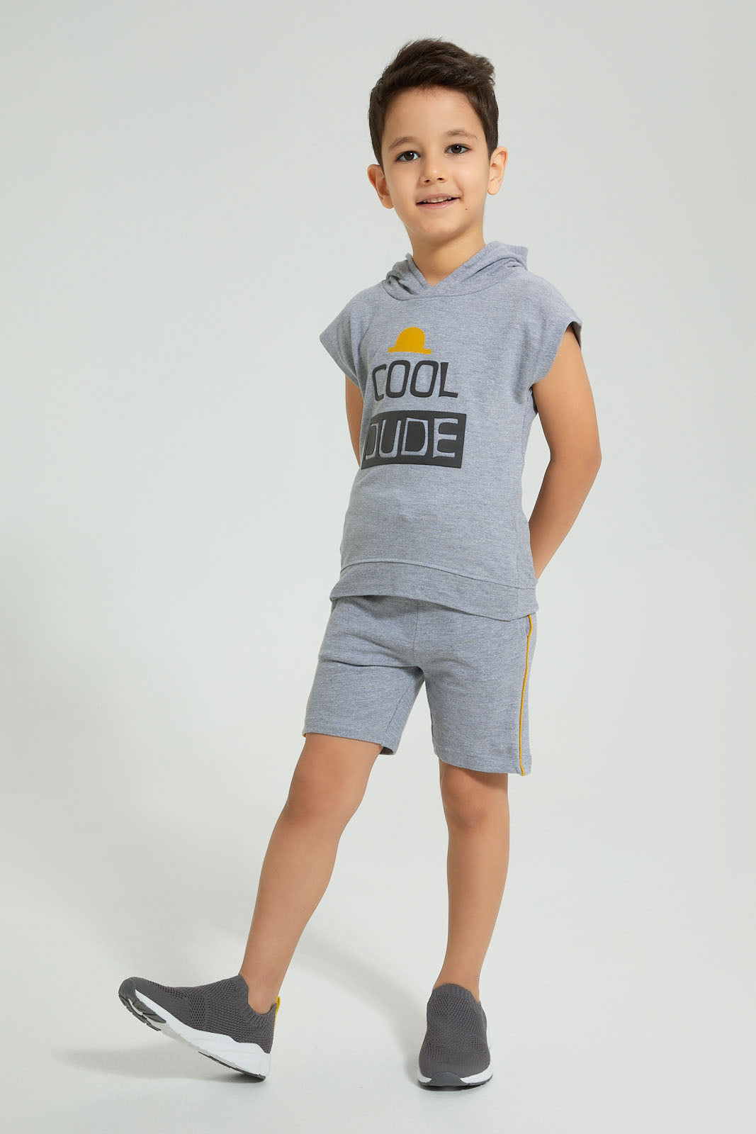 Redtag-Grey-Marl-Pique-Terry-Hooded-And-Shorts-Set-Boys-Sets,-Colour:Grey,-Filter:Boys-(2-to-8-Yrs),-New-In,-New-In-BOY,-Non-Sale,-S22A,-Section:Kidswear-Boys-2 to 8 Years