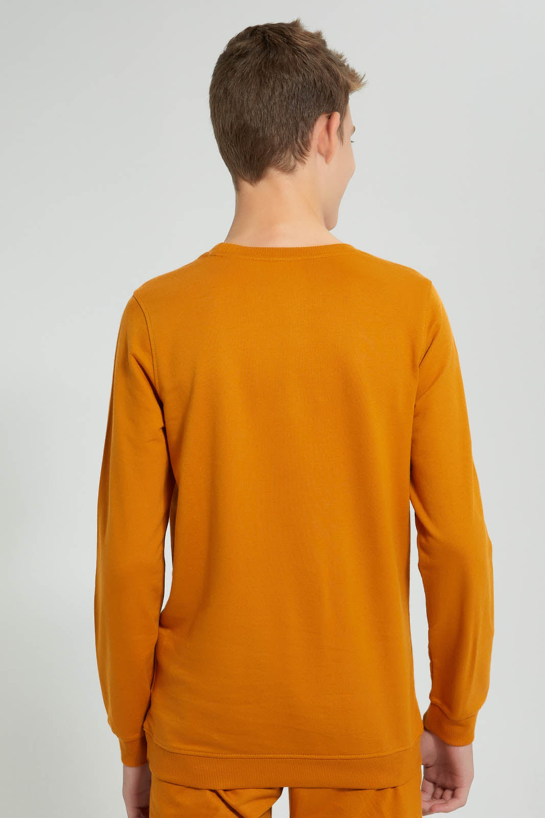 Redtag-Mustard-Lion-Face-Sweat-T-Shirt-Long-Sleeves-Senior-Boys-9 to 14 Years