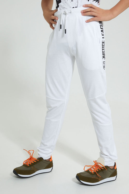 Redtag-White-Justice-League-Active-Pant-Joggers-Senior-Boys-9 to 14 Years