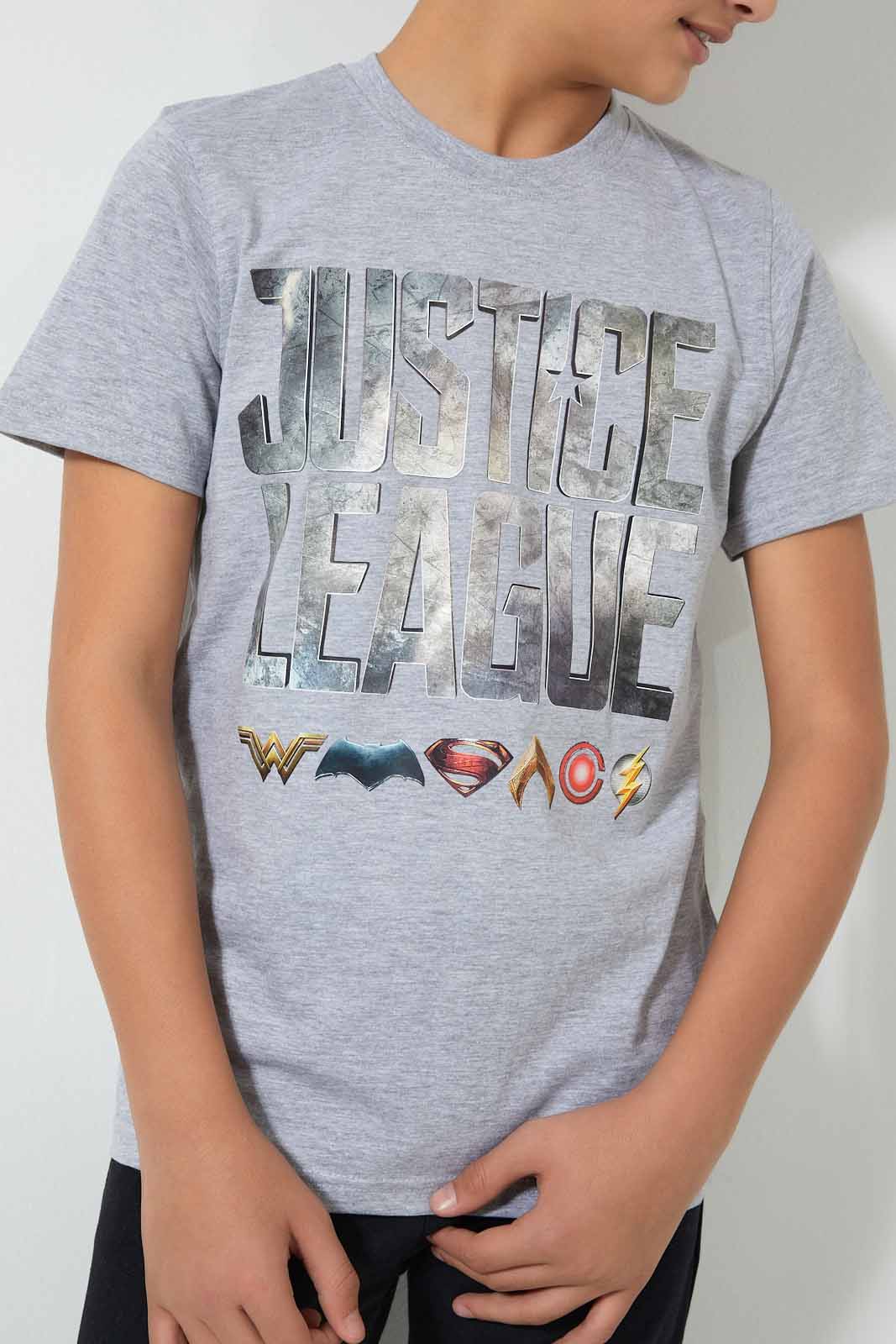Redtag-Grey-Justice-League-T-Shirt-Graphic-Prints-Senior-Boys-9 to 14 Years
