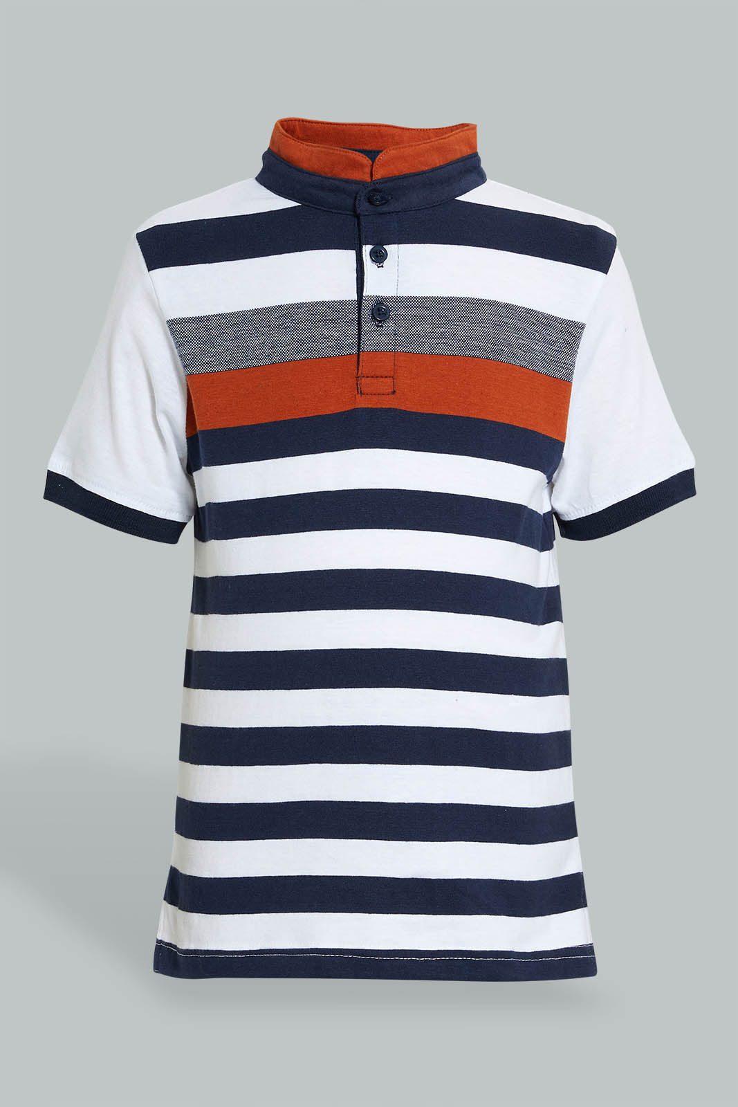 Redtag-White-Horizontal-Stripe-Stand-Collar-Polo-Shirt-Boys-T-Shirts,-Colour:White,-Filter:Boys-(2-to-8-Yrs),-New-In,-New-In-BOY,-Non-Sale,-S22A,-Section:Kidswear-Boys-2 to 8 Years