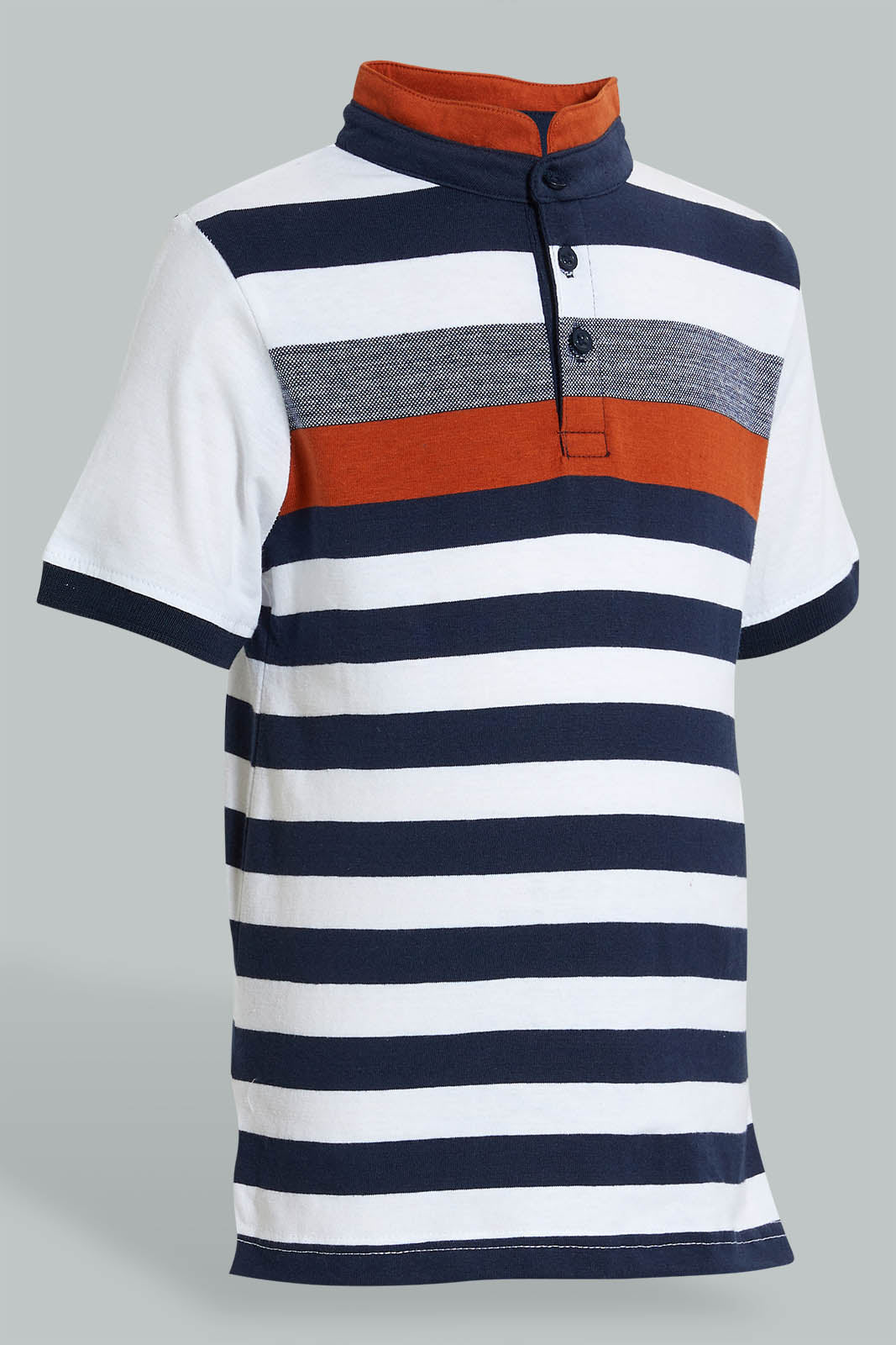 Redtag-White-Horizontal-Stripe-Stand-Collar-Polo-Shirt-Boys-T-Shirts,-Colour:White,-Filter:Boys-(2-to-8-Yrs),-New-In,-New-In-BOY,-Non-Sale,-S22A,-Section:Kidswear-Boys-2 to 8 Years