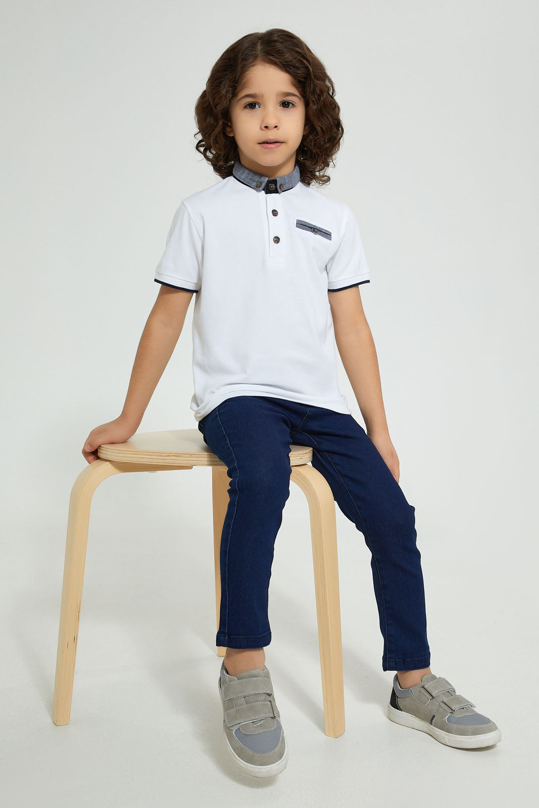 Redtag-White-Smart-Woven-Collar-Polo-Shirt-Polo-Shirts-Boys-2 to 8 Years