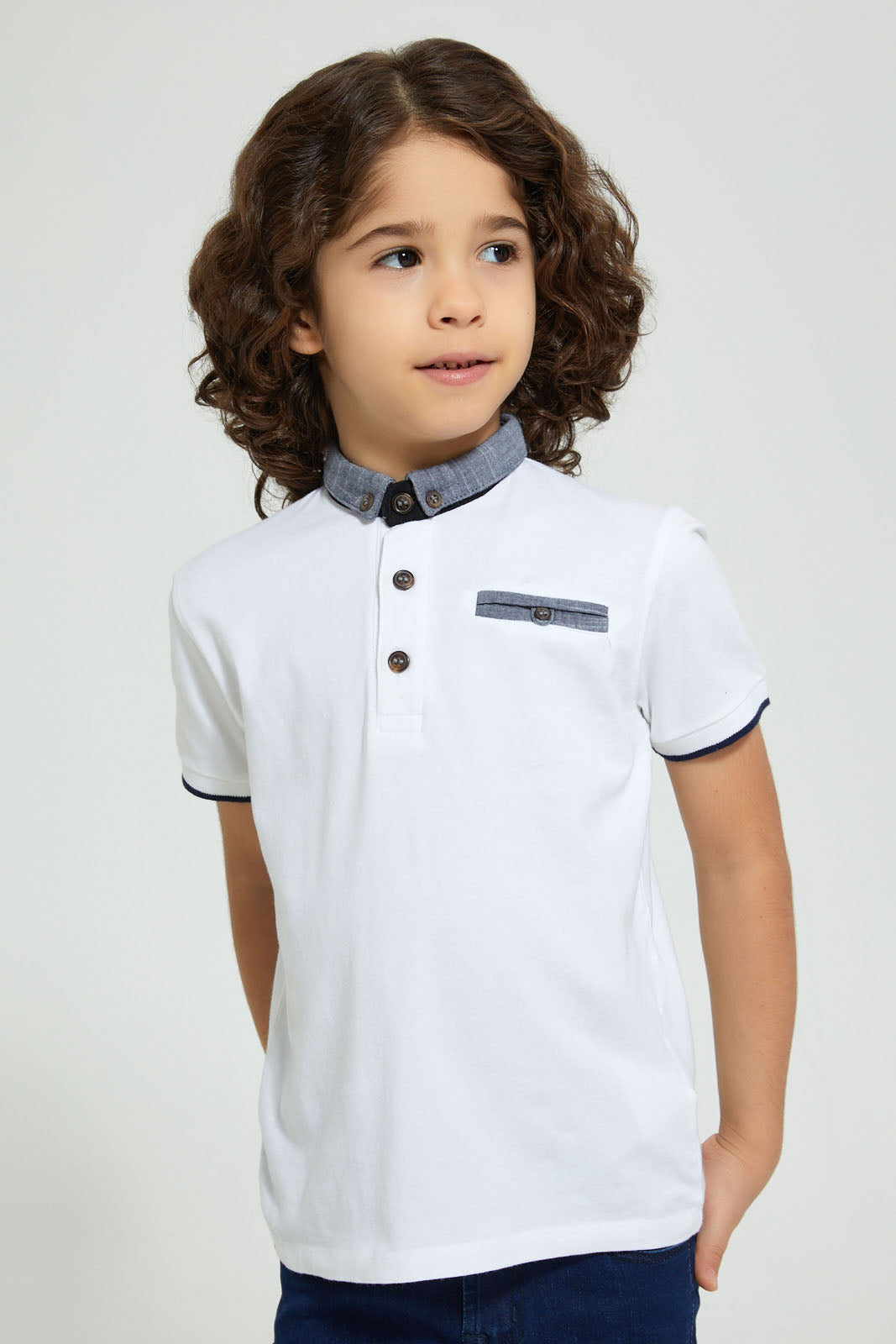 Redtag-White-Smart-Woven-Collar-Polo-Shirt-Polo-Shirts-Boys-2 to 8 Years