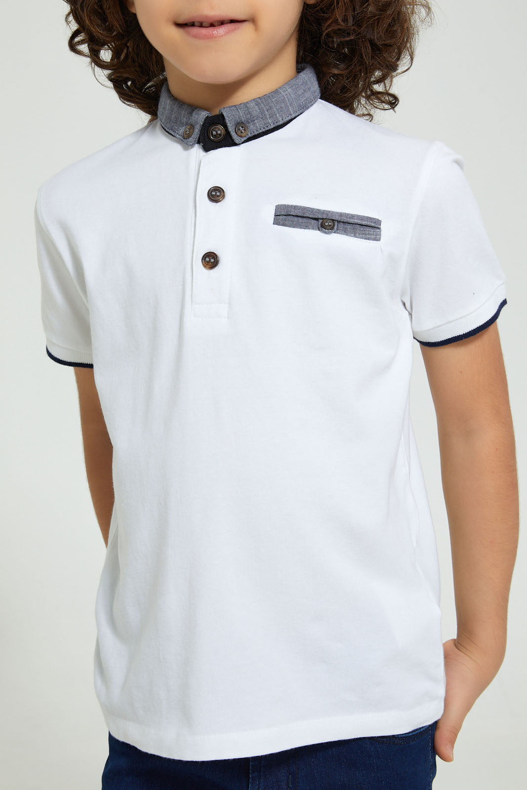 Redtag-White-Smart-Woven-Collar-Polo-Shirt-Polo-Shirts-Boys-2 to 8 Years
