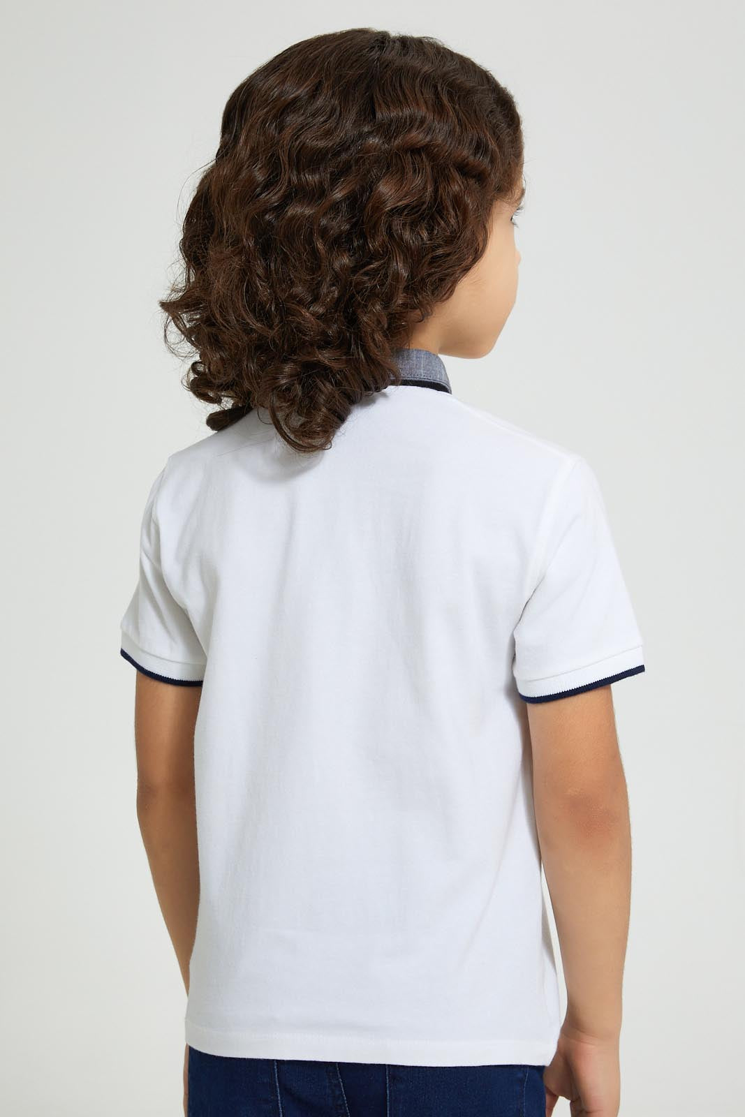 Redtag-White-Smart-Woven-Collar-Polo-Shirt-Polo-Shirts-Boys-2 to 8 Years