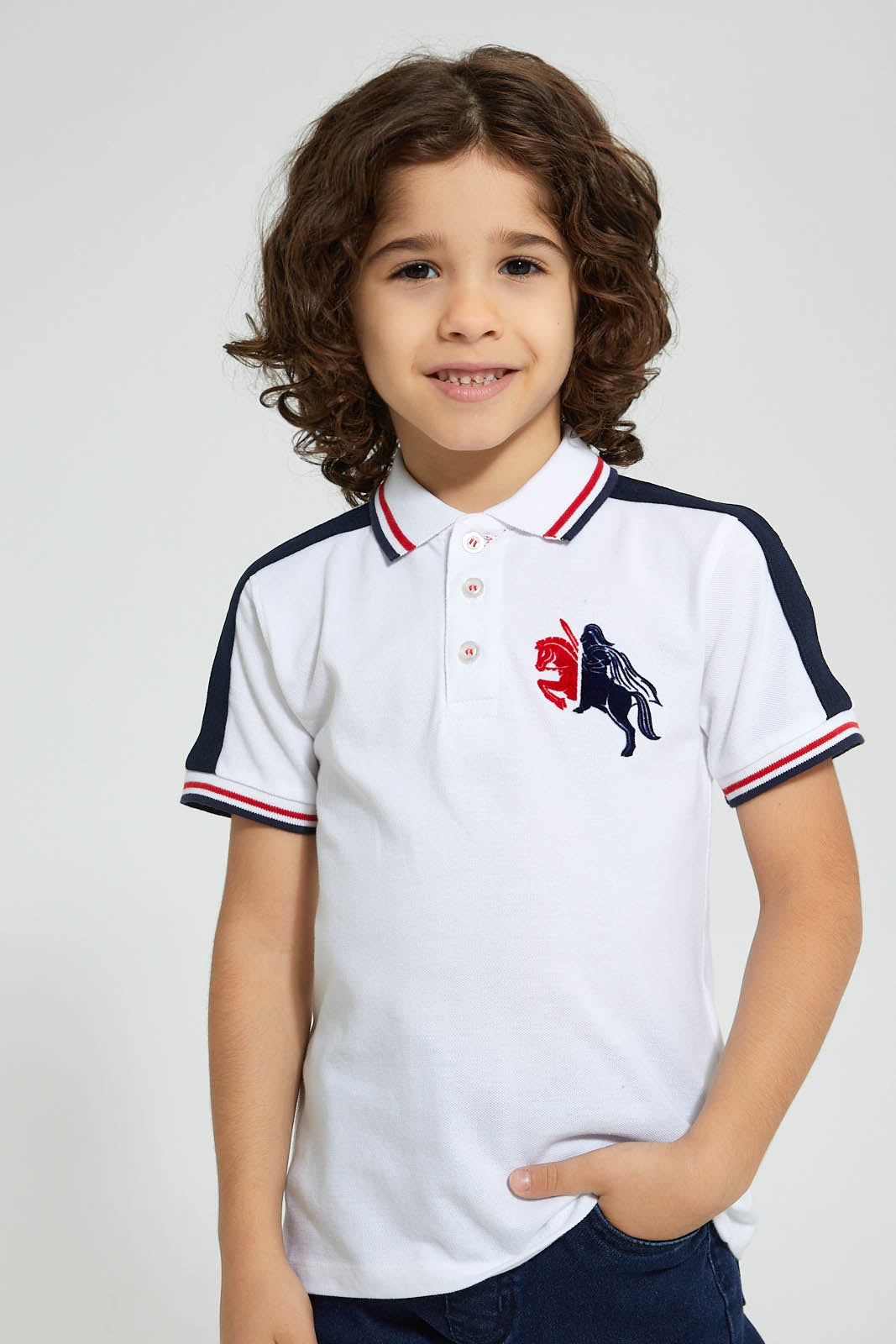 Redtag-White-Polo-Shirt-With-Horse-Logo-Polo-Shirts-Boys-2 to 8 Years