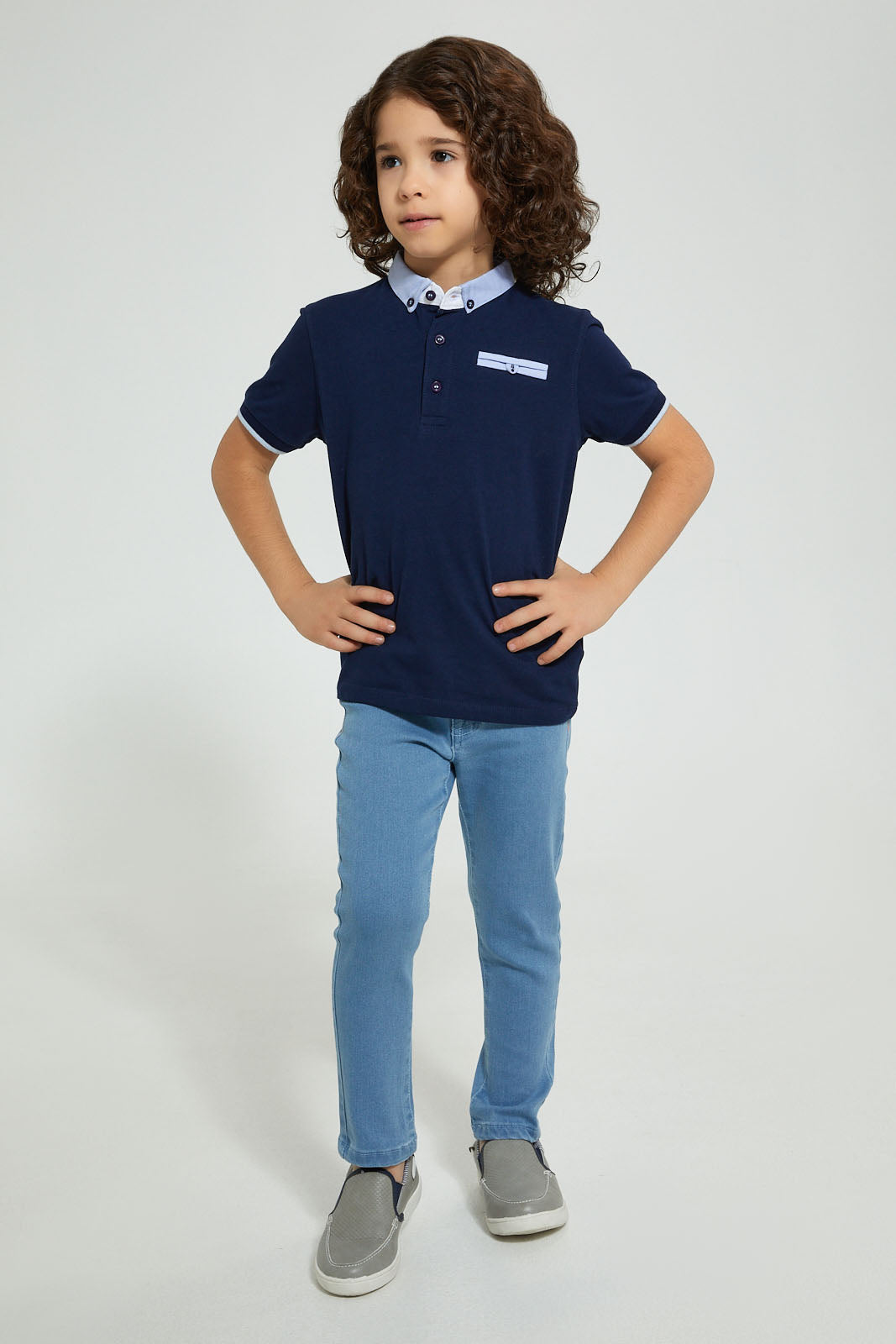 Redtag-Navy-Smart-Woven-Collar-Polo-Shirt-Polo-Shirts-Boys-2 to 8 Years
