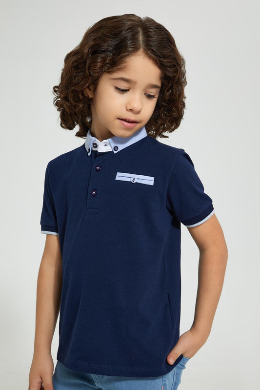 Redtag-Navy-Smart-Woven-Collar-Polo-Shirt-Polo-Shirts-Boys-2 to 8 Years