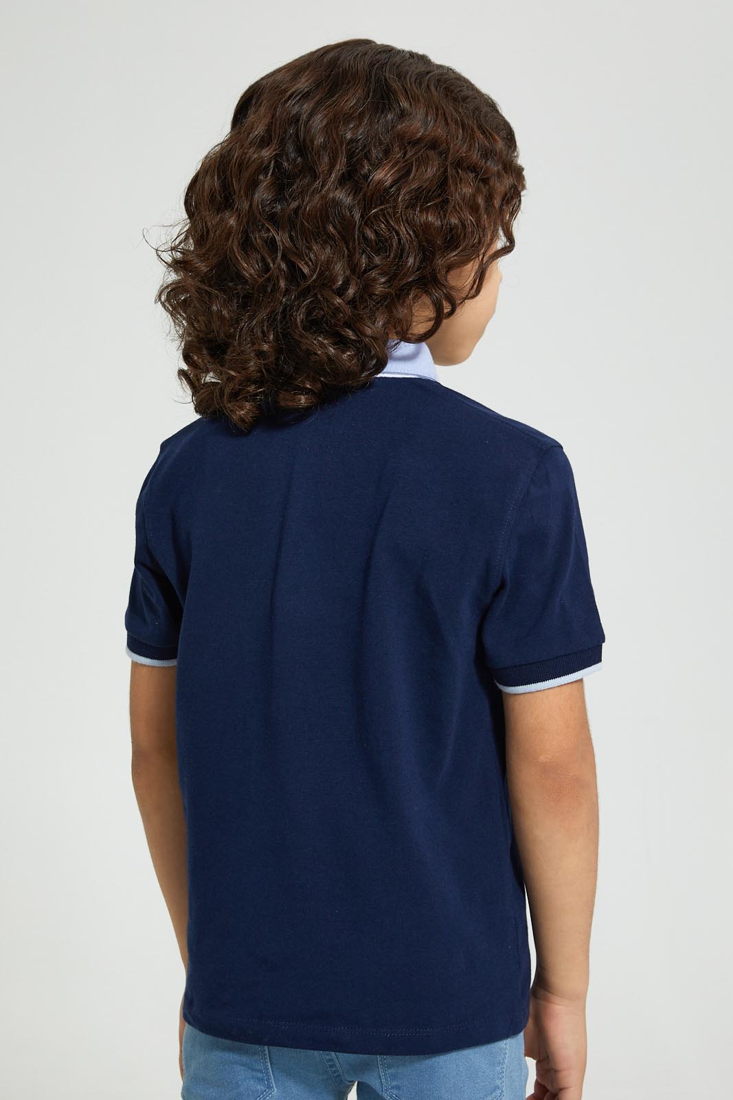 Redtag-Navy-Smart-Woven-Collar-Polo-Shirt-Polo-Shirts-Boys-2 to 8 Years