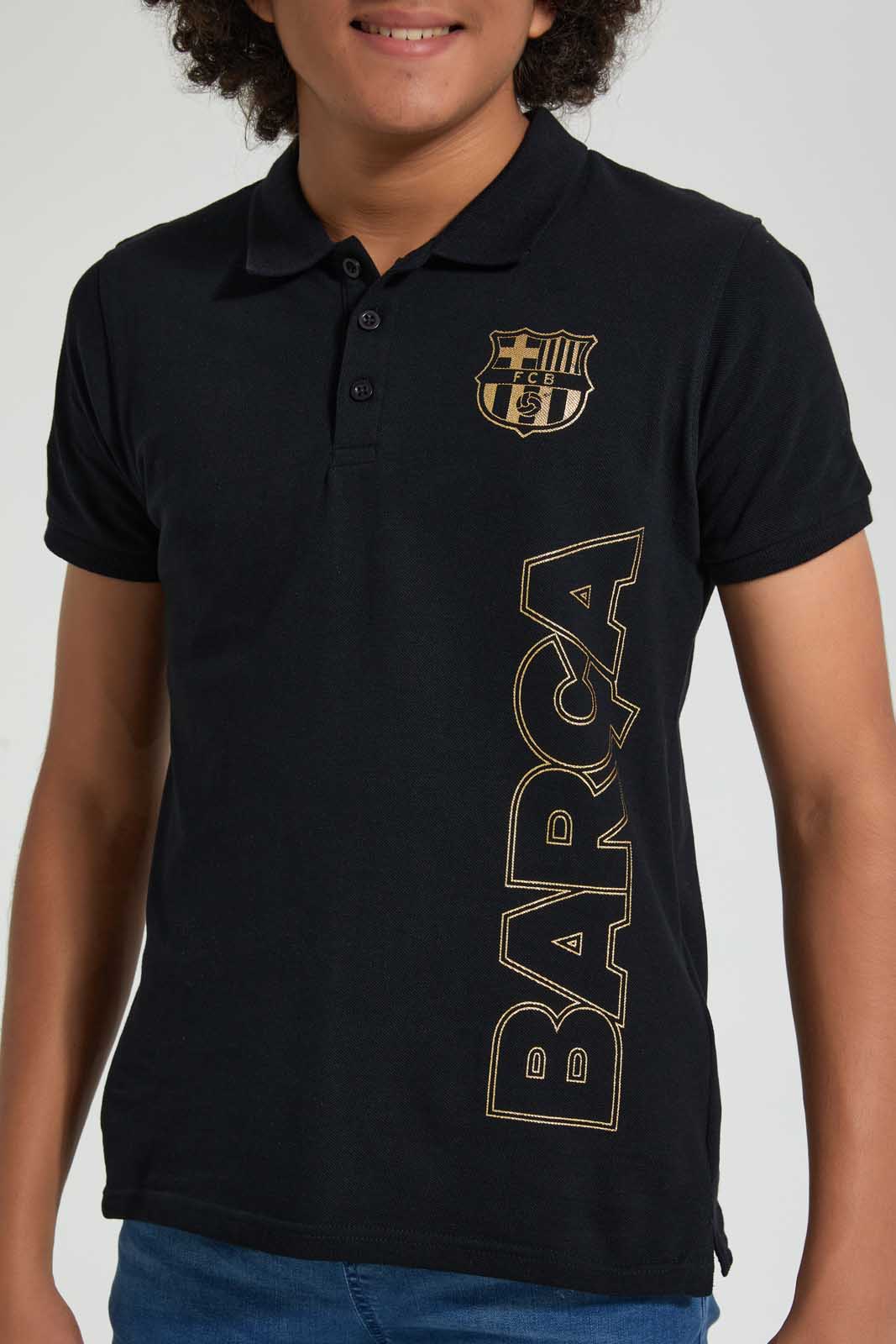 Redtag-Black-Barca-Polo-Polo-Shirts-Senior-Boys-9 to 14 Years
