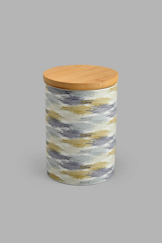 Redtag-Multicolour-Geometric-Canister-With-Bamboo-Lid-(Large)-Colour:Multicolour,-Filter:Home-Dining,-HMW-DIN-Serving-Dish,-New-In,-New-In-HMW-DIN,-Non-Sale,-S22A,-Section:Homewares-Home-Dining-