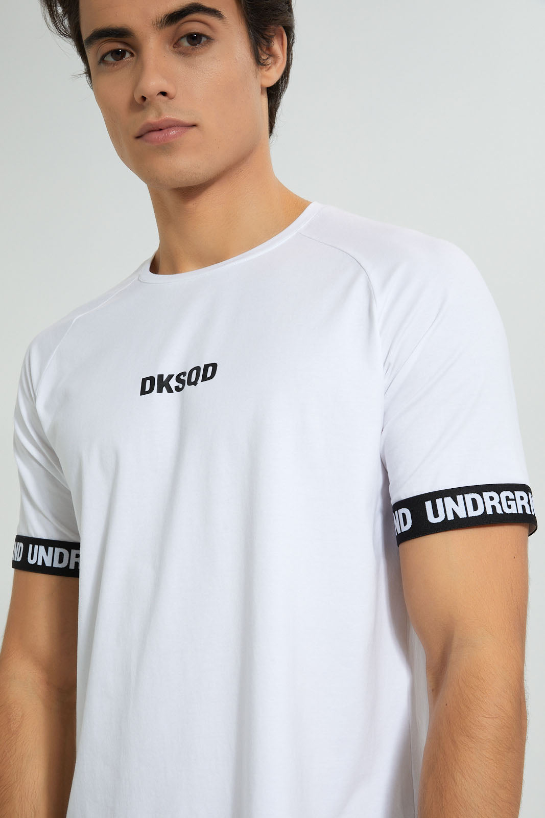 Redtag-White-Stretch-T-Shirt-With-Cuff-Tape-Graphic-Prints-Men's-