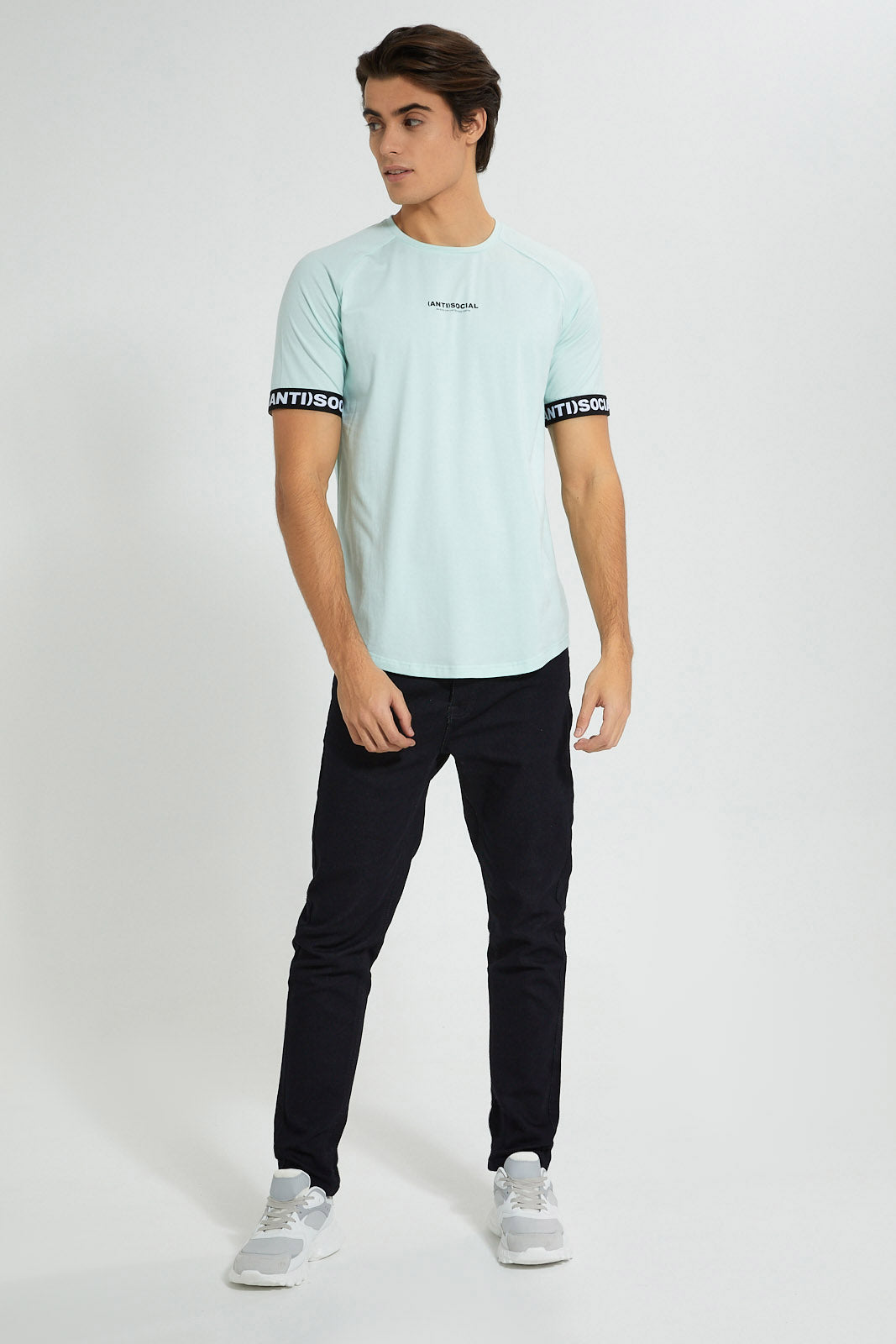 Redtag-Green-Stretch-T-Shirt-With-Cuff-Tape-Graphic-Prints-Men's-