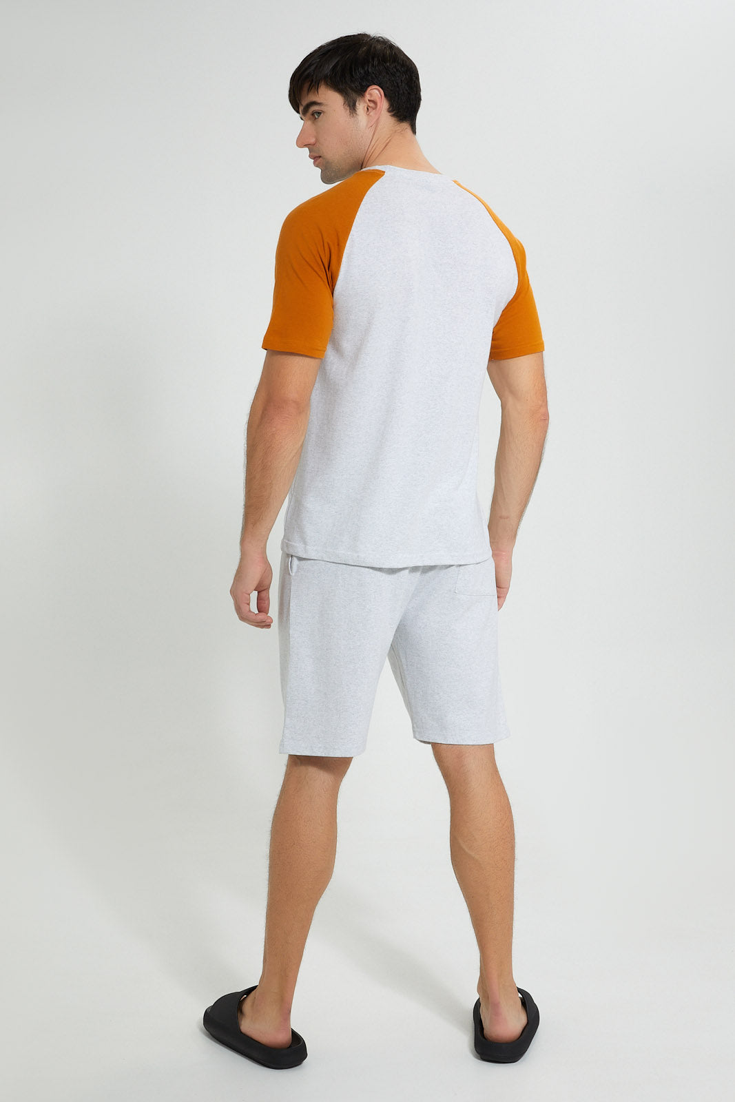 Redtag-Ecru-Reglan-Sleeve-Night-Suit-With-Chest-Logo-Pyjama-Sets-Men's-