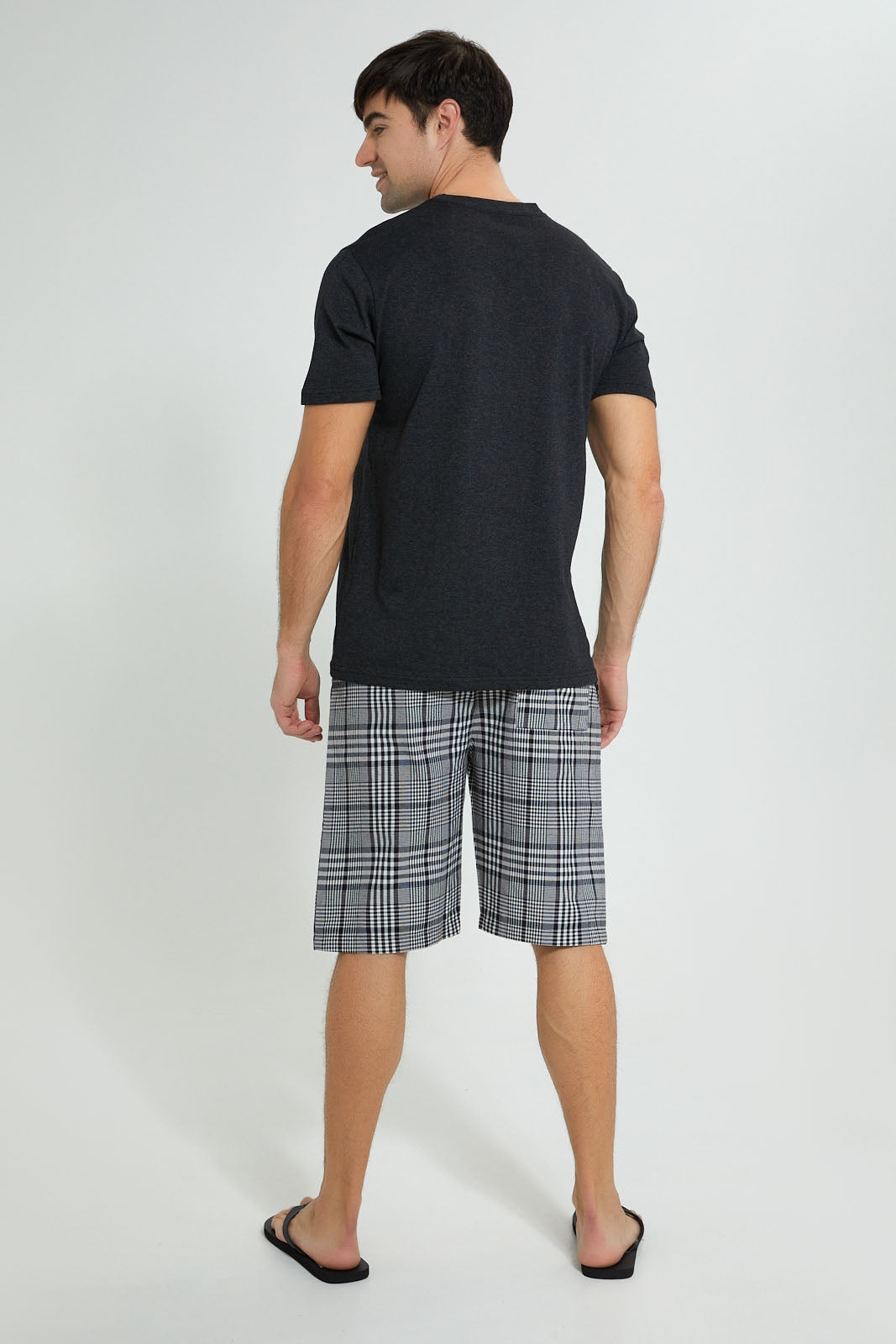 Redtag-Charcoal-T-Shirt-With-Woven-Shorts-Nightsuit-Pyjama-Sets-Men's-