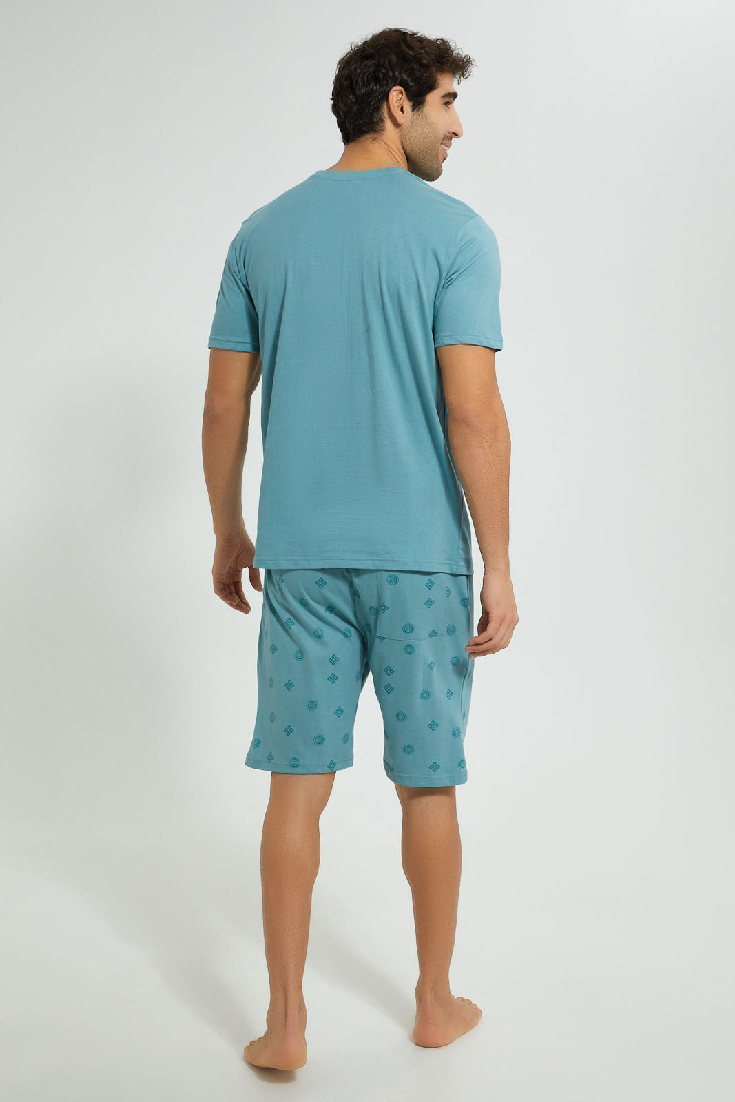 Redtag-Green-Night-Suit-With-Printed-Shorts-Pyjama-Sets-Men's-
