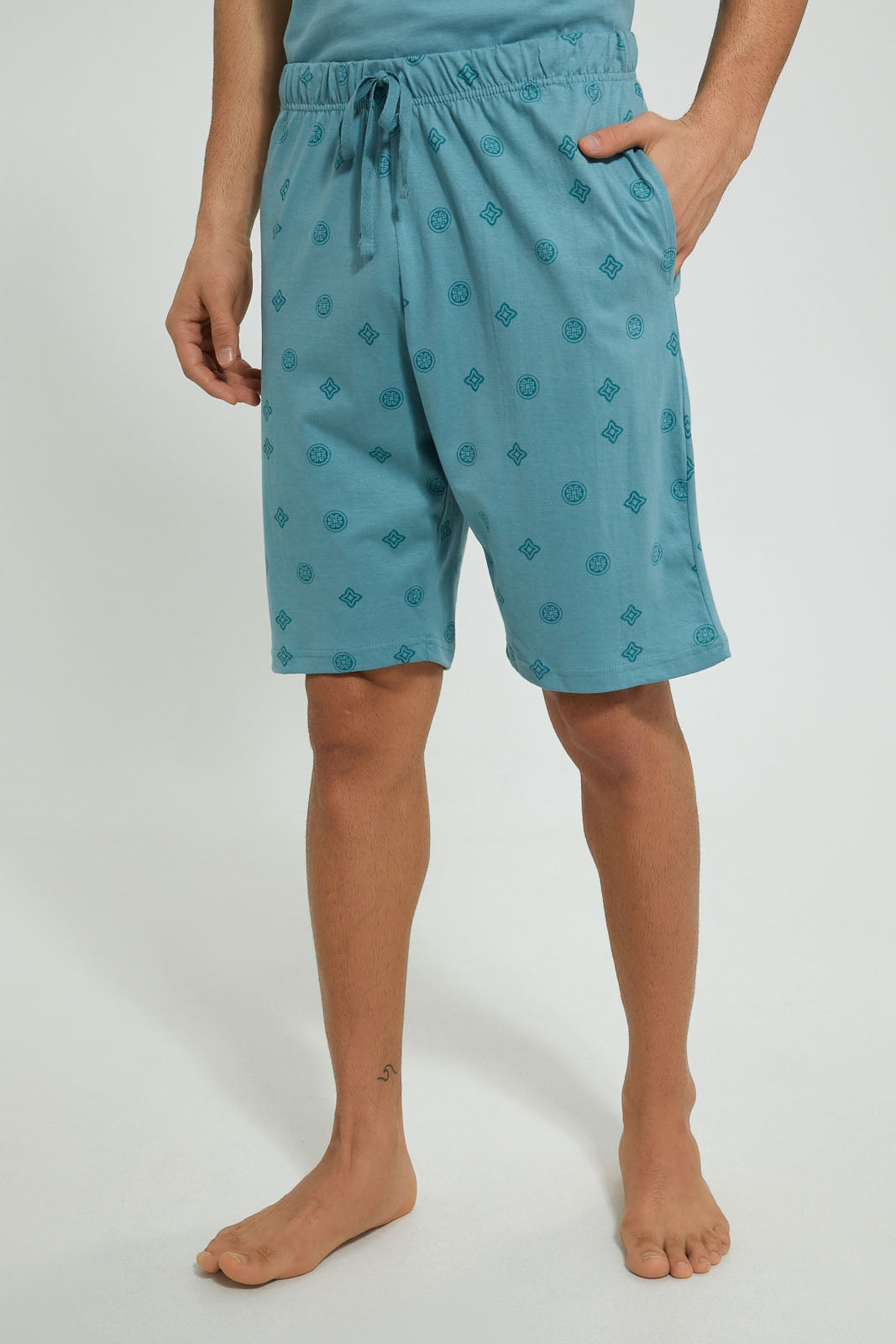 Redtag-Green-Night-Suit-With-Printed-Shorts-Pyjama-Sets-Men's-