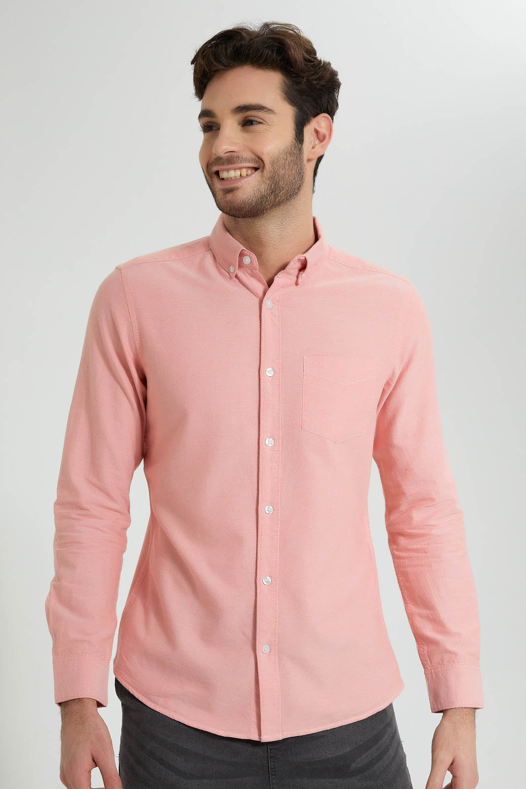 Redtag-Mint-Orange-Button-Down-Oxford-Shirt-Colour:Orange,-Filter:Men's-Clothing,-Men-Shirts,-New-In,-New-In-Men,-Non-Sale,-S22A,-Section:Men-Men's-