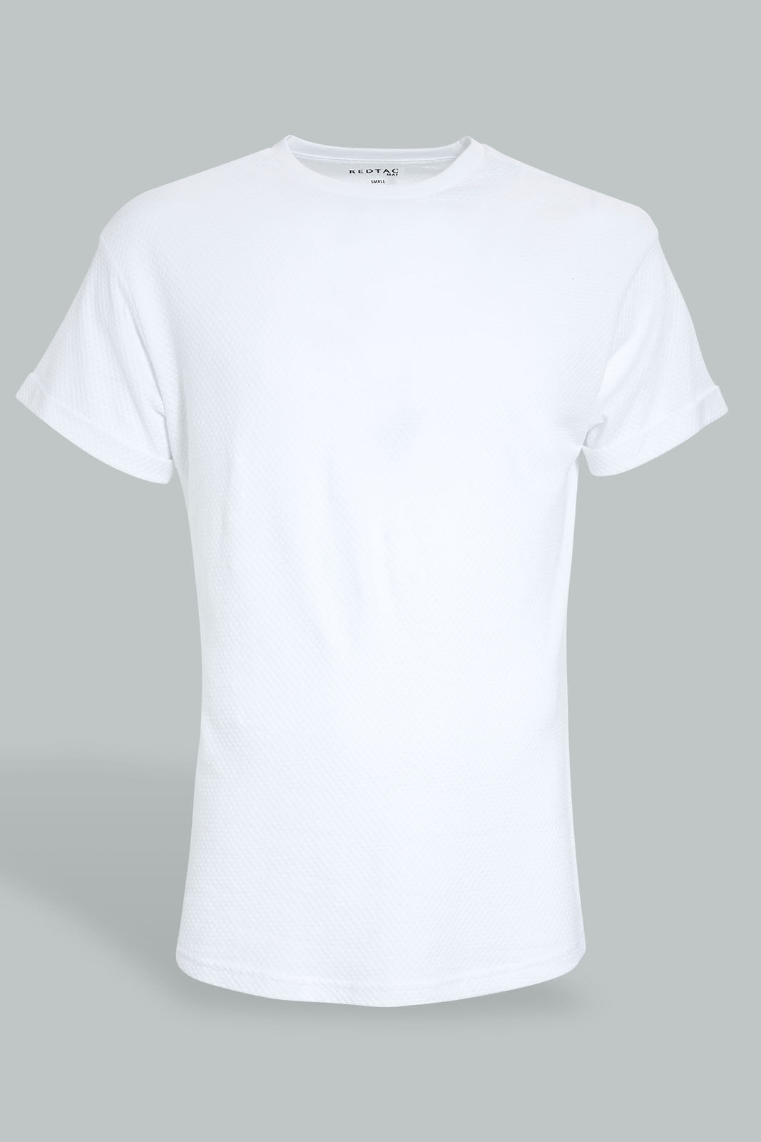 Redtag-White-Jacquard-Fabric-T-Shirt-Plain-Men's-