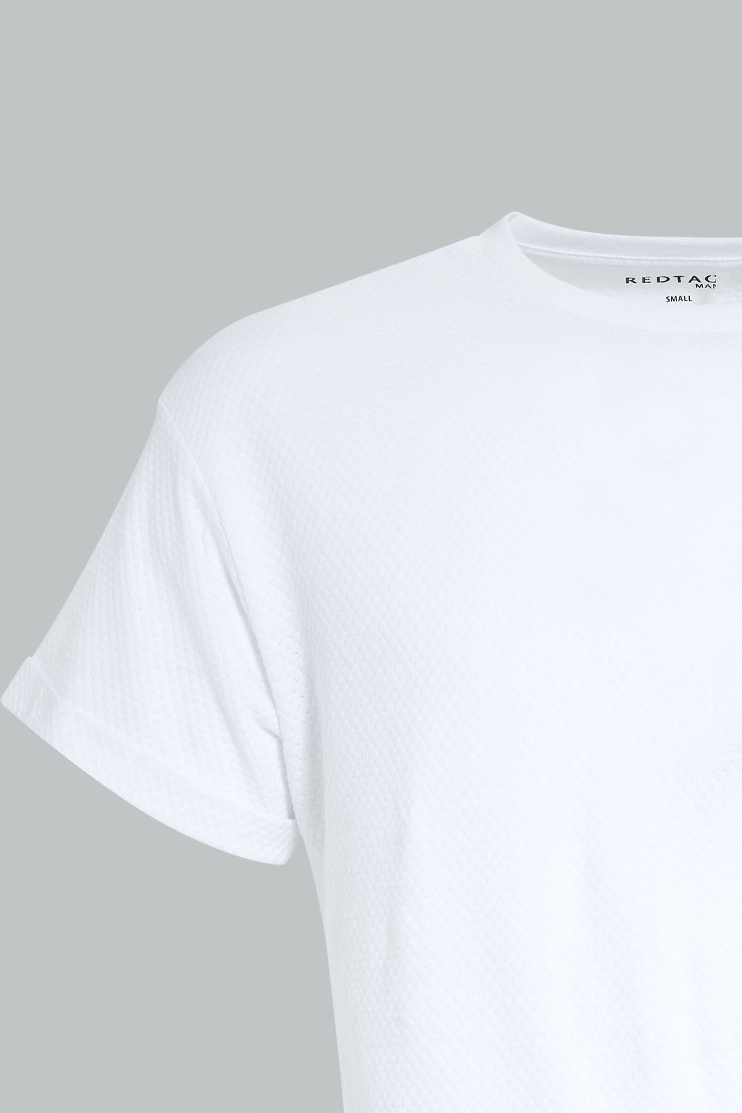 Redtag-White-Jacquard-Fabric-T-Shirt-Plain-Men's-