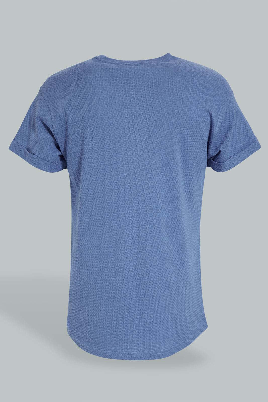 Redtag-Blue-Jacquard-Fabric-T-Shirt-Plain-Men's-