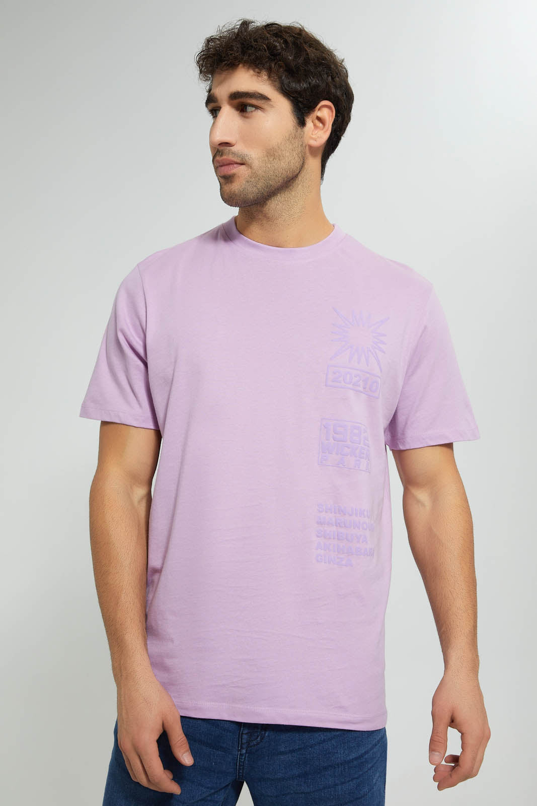 Redtag-Purple-Printed-T-Shirt-Graphic-Prints-Men's-