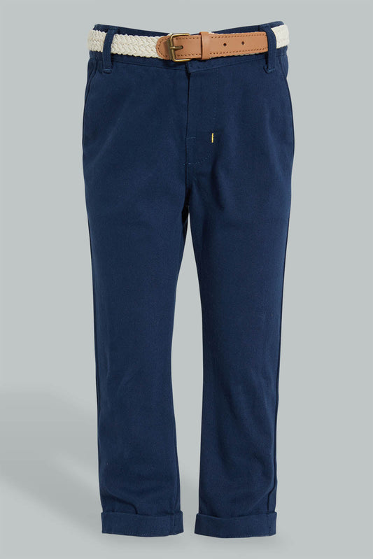 Redtag-Navy-Breaded-Belt-Chino-Pant-Chinos-Infant-Boys-3 to 24 Months