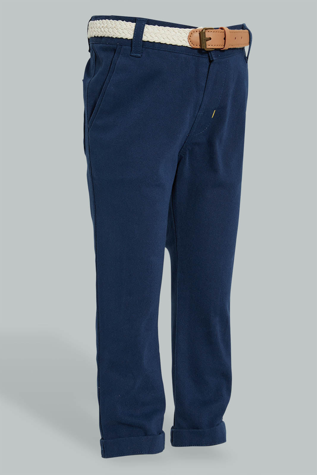 Redtag-Navy-Breaded-Belt-Chino-Pant-Chinos-Infant-Boys-3 to 24 Months