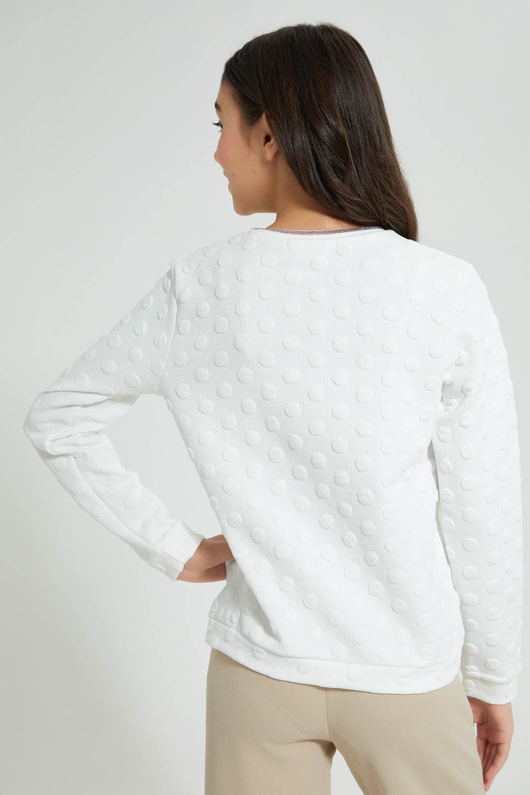 Redtag-White-Jacquard-Sweatshirt-Sweatshirts-Senior-Girls-9 to 14 Years