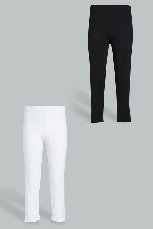 Redtag-Black/White-Capri-2-Packs-Leggings-Senior-Girls-9 to 14 Years