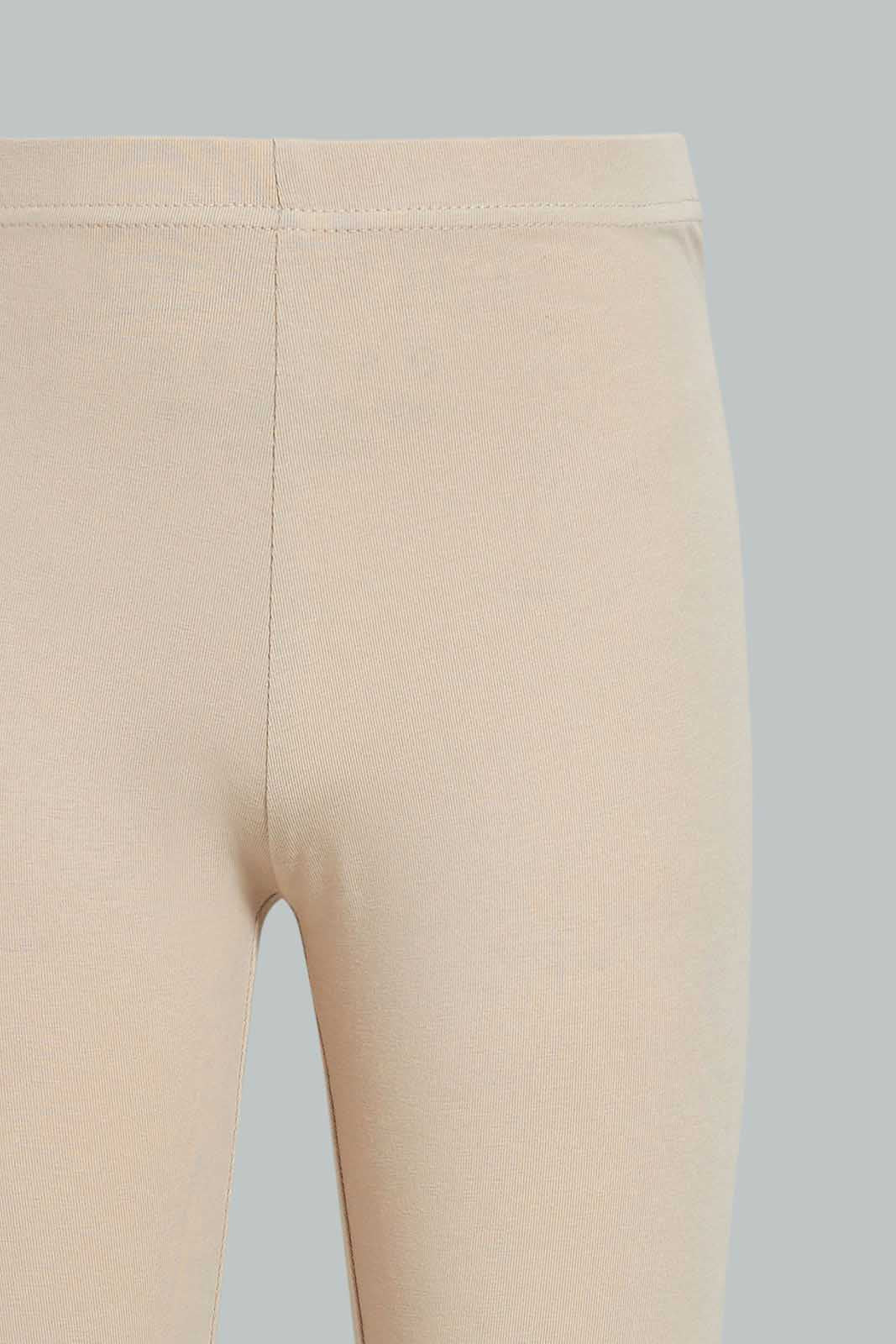 Redtag-Beige/Grey-Melange-Capri-2-Packs-Leggings-Senior-Girls-9 to 14 Years