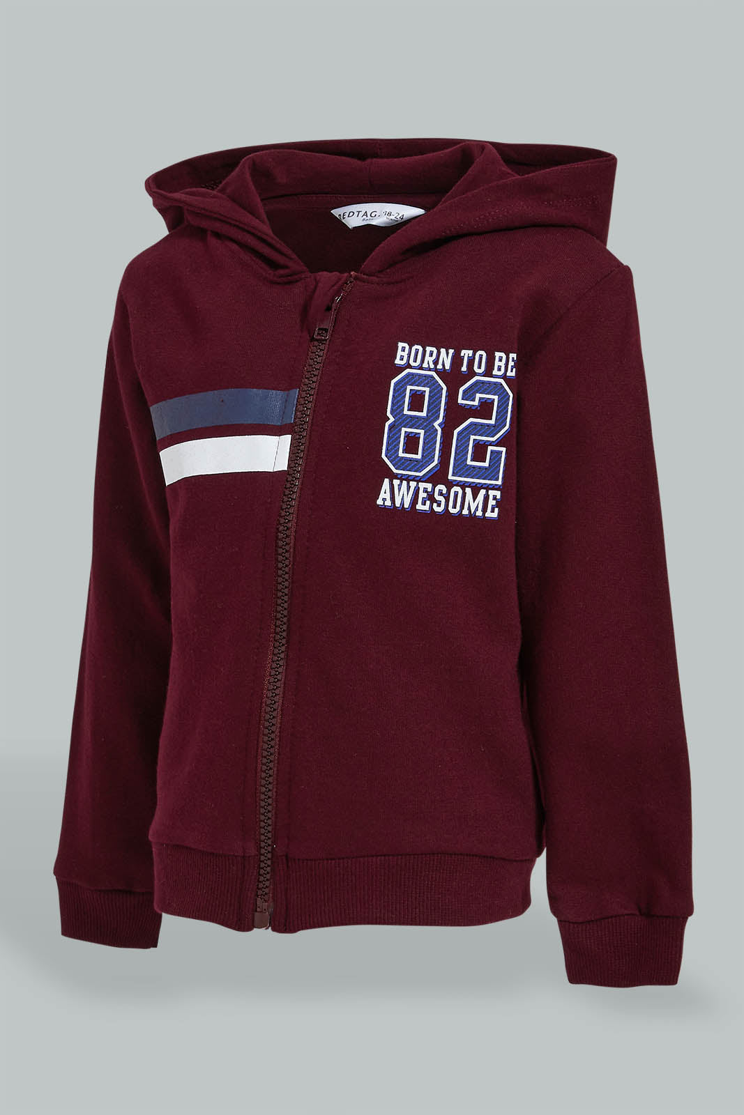 Redtag-Burgundy-Hoody-Zipper-Sweatshirt-Sweatshirts-Infant-Boys-3 to 24 Months