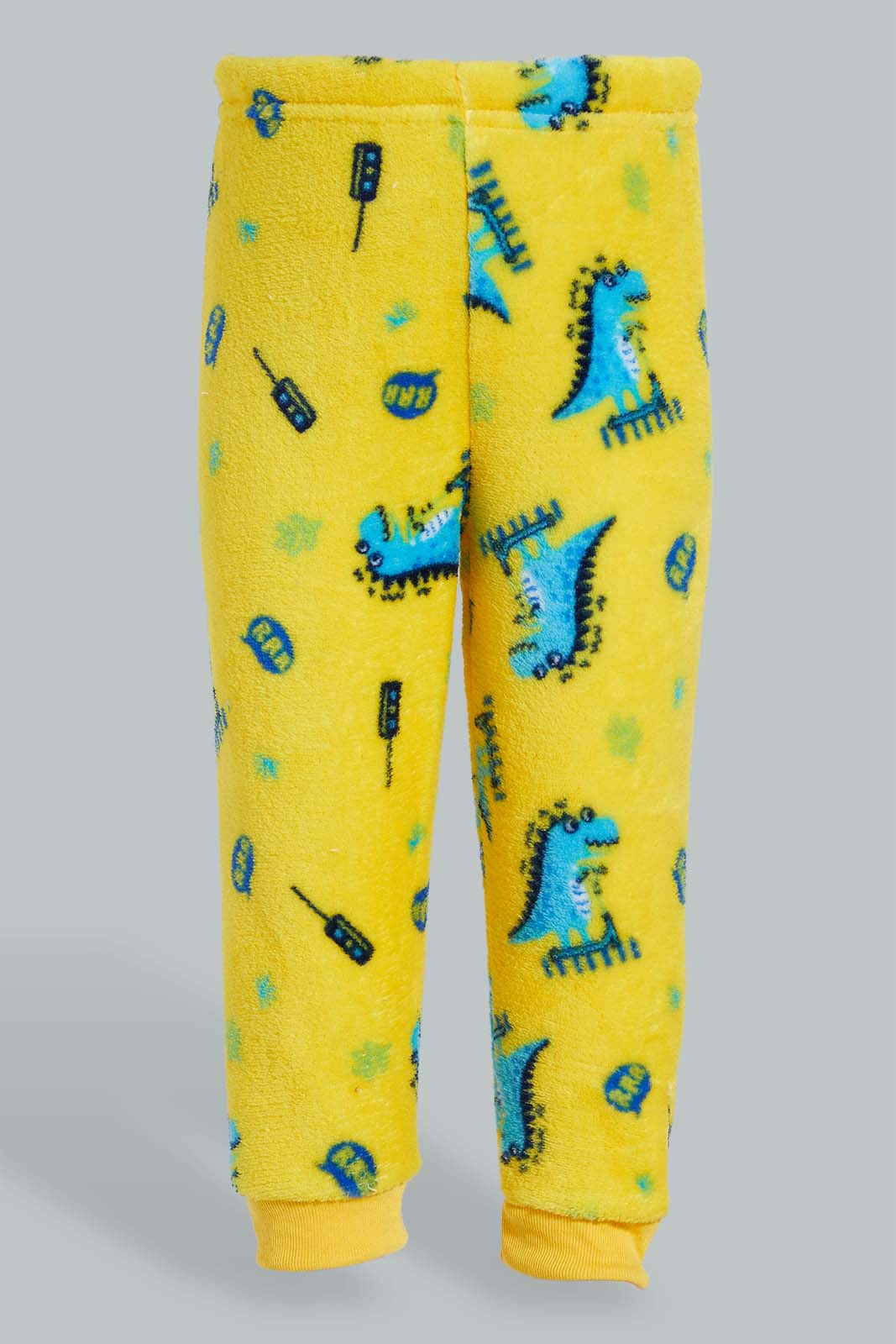 Redtag-Ecru-And-Mustard-Dino-Fluffy-2-Pack-Pj-Set-Pyjama-Sets-Infant-Boys-3 to 24 Months