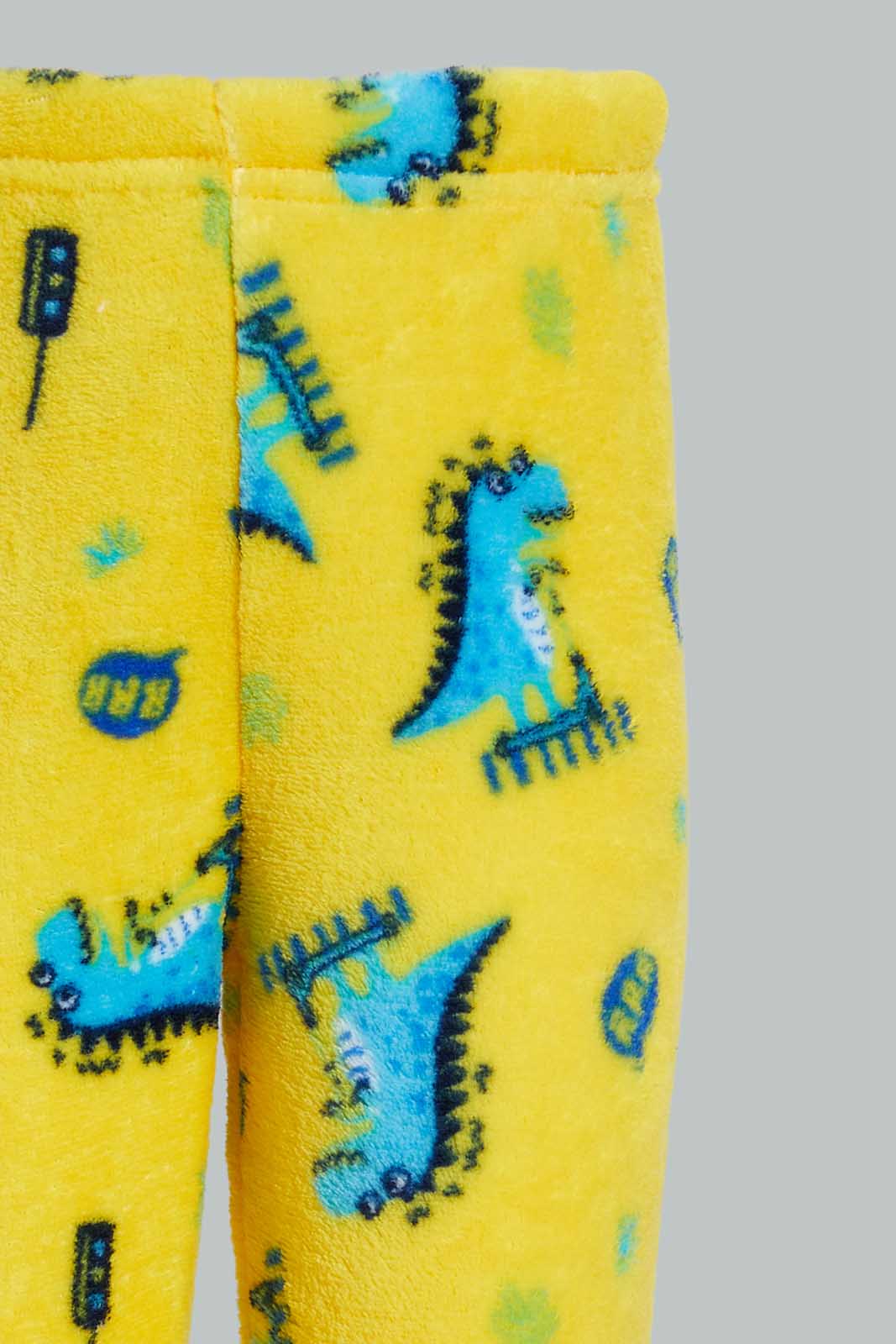 Redtag-Ecru-And-Mustard-Dino-Fluffy-2-Pack-Pj-Set-Pyjama-Sets-Infant-Boys-3 to 24 Months