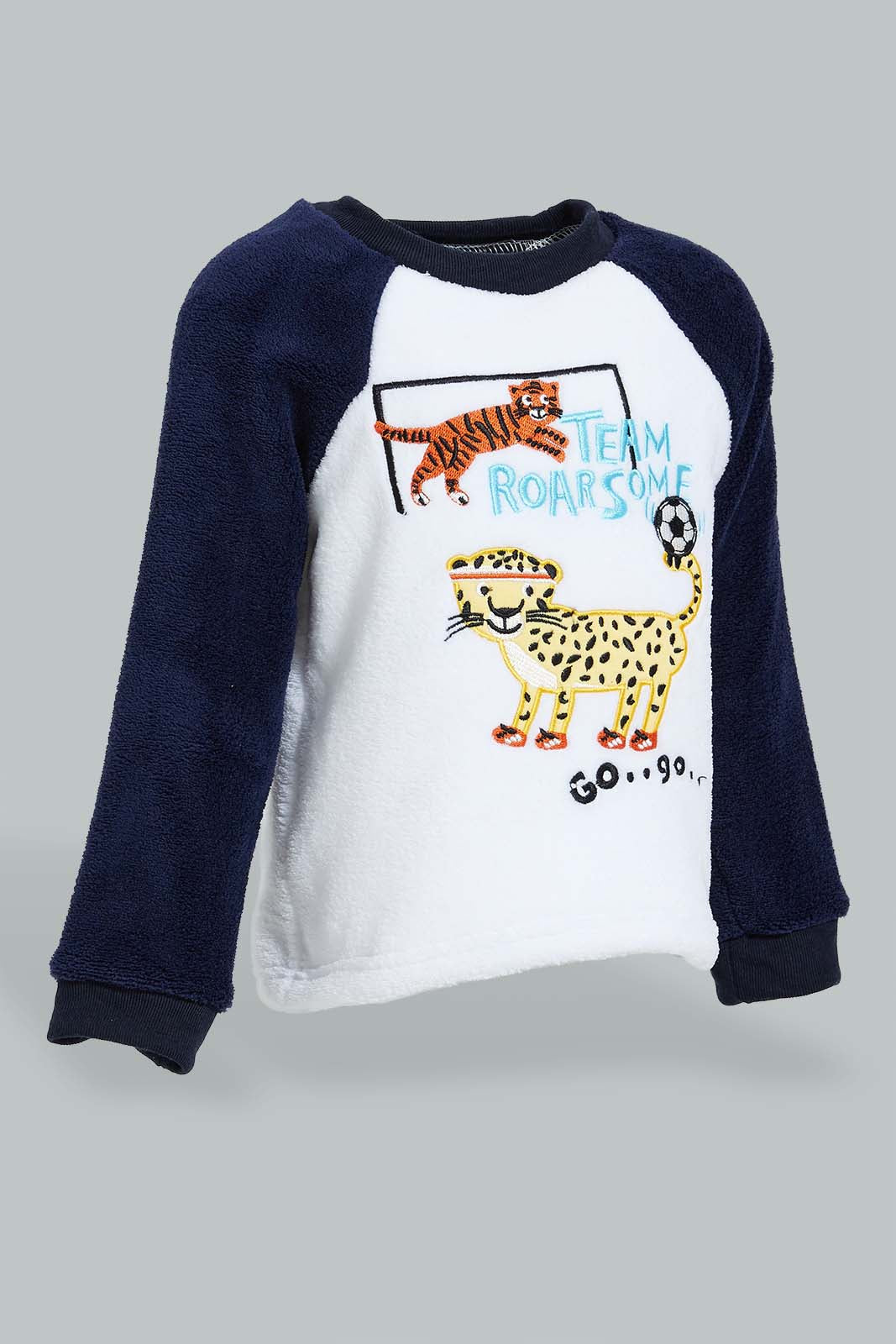 Redtag-White-And-Navy-Tiger-Fluffy-2-Pack-Pj-Set-Pyjama-Sets-Infant-Boys-3 to 24 Months