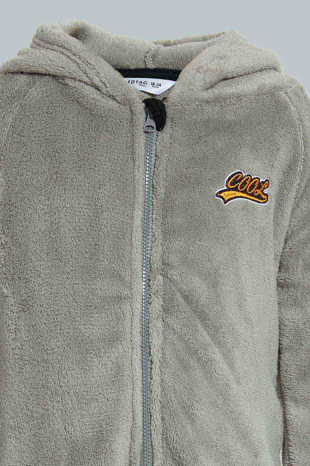 Redtag-Grey-Fluffy-Hoody-Onsie-Pj-Set-Pyjama-Sets-Infant-Boys-3 to 24 Months