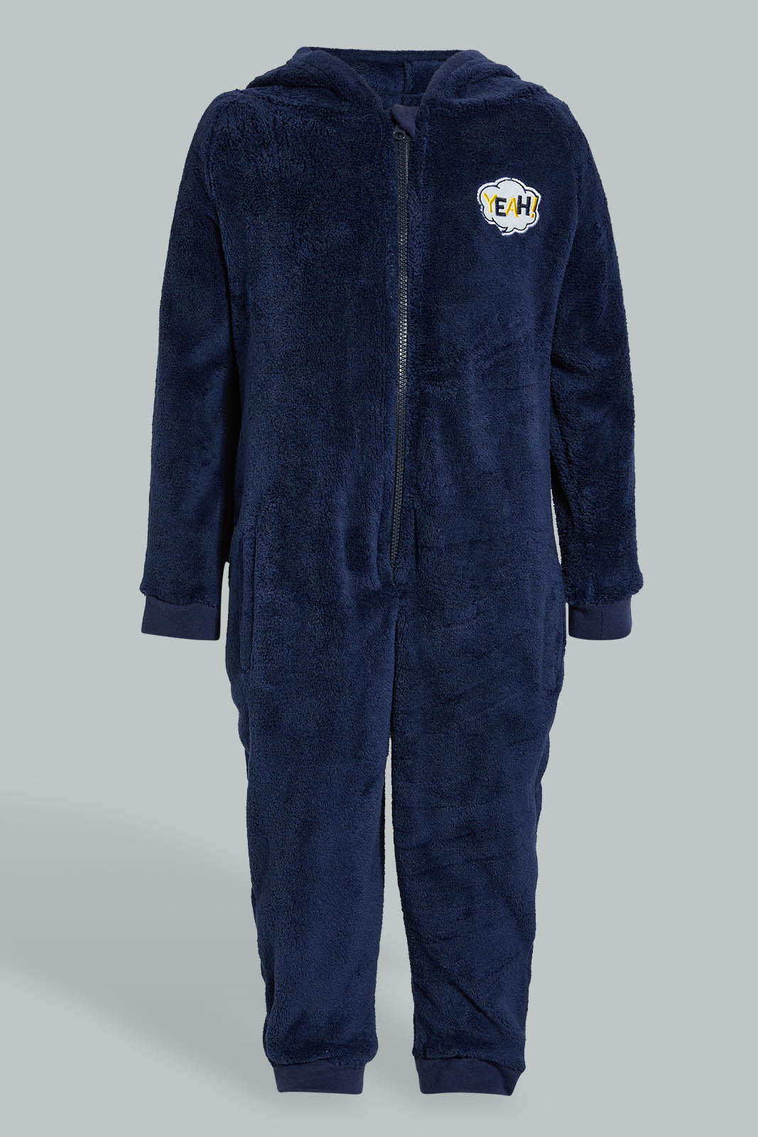 Redtag-Navy-Fluffy-Hoody-Onsie-Pj-Set-Pyjama-Sets-Infant-Boys-3 to 24 Months