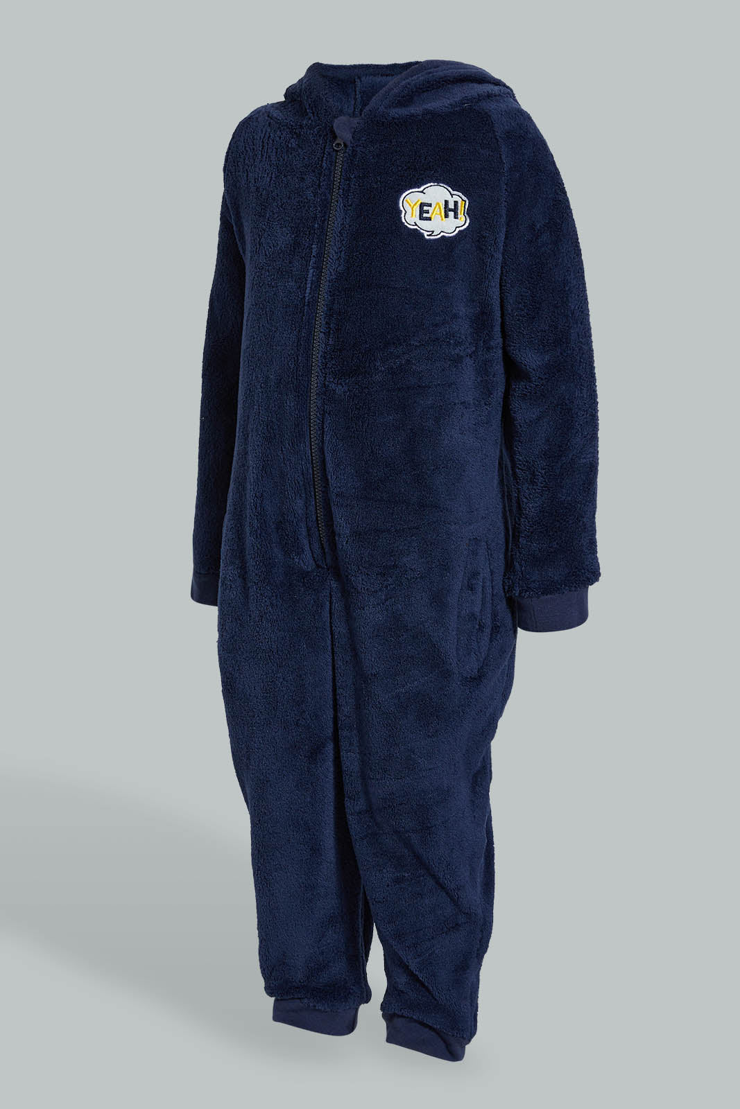 Redtag-Navy-Fluffy-Hoody-Onsie-Pj-Set-Pyjama-Sets-Infant-Boys-3 to 24 Months
