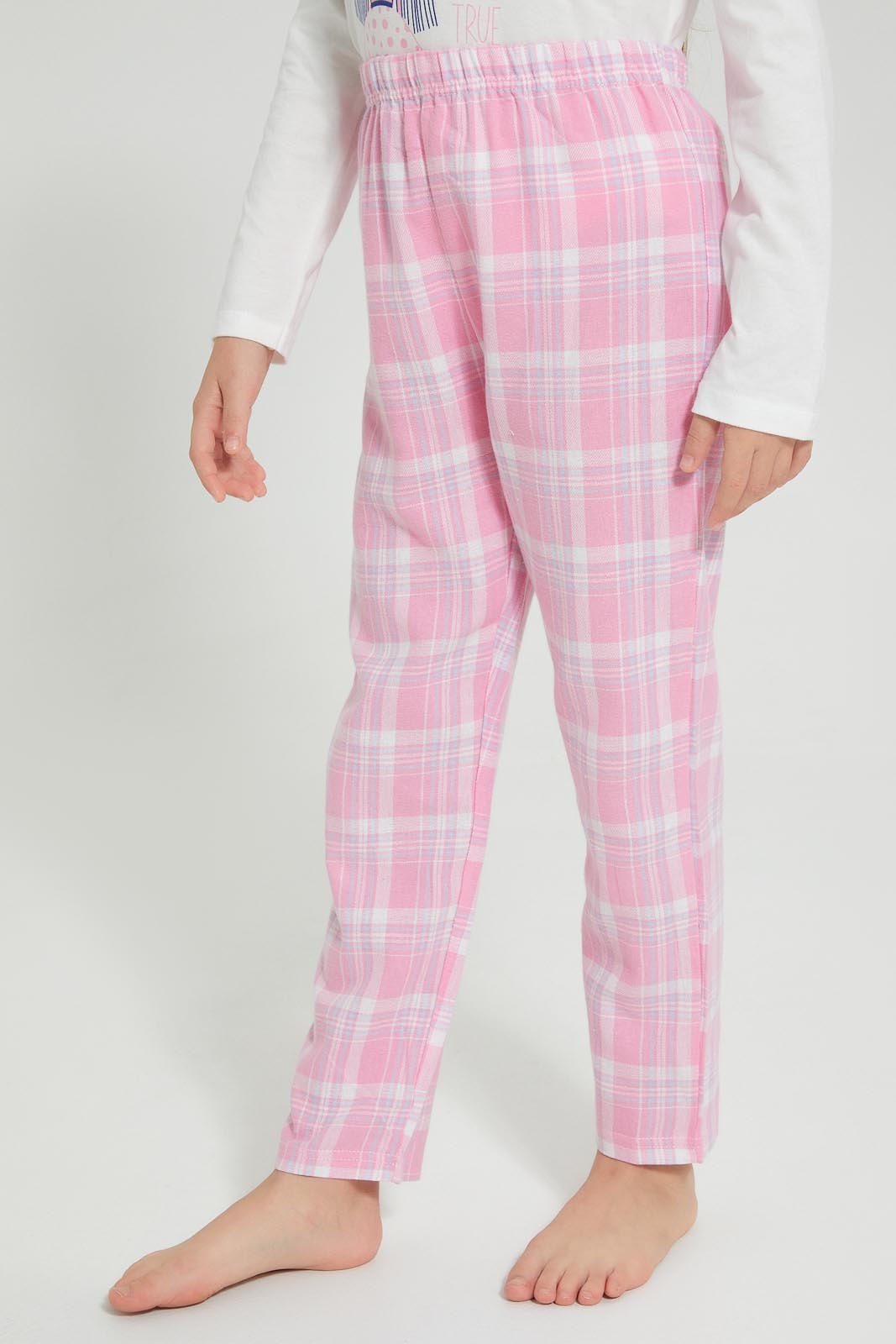 Redtag-Pink-Plaid-Flannel-Bottom-Nightsuit-Pyjama-Sets-Girls-2 to 8 Years