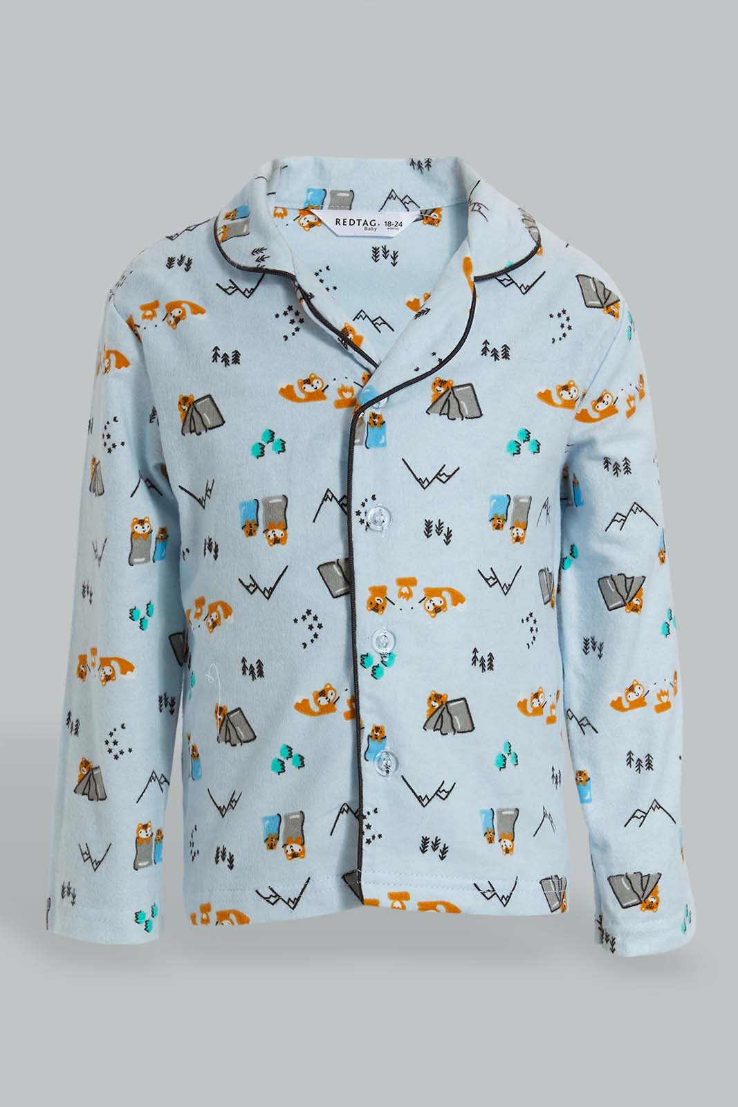 Redtag-Blue-Aop-Animal-Print-Flannel-2-Pack-Pj-Set-Pyjama-Sets-Infant-Boys-3 to 24 Months