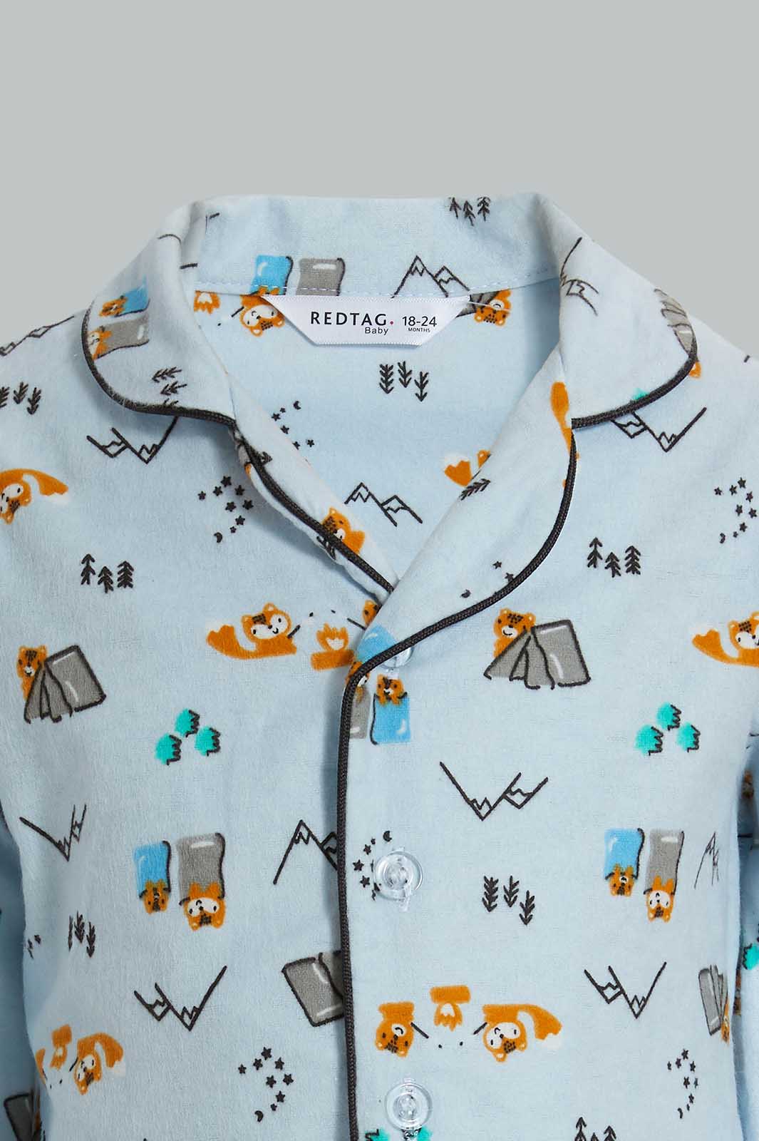 Redtag-Blue-Aop-Animal-Print-Flannel-2-Pack-Pj-Set-Pyjama-Sets-Infant-Boys-3 to 24 Months