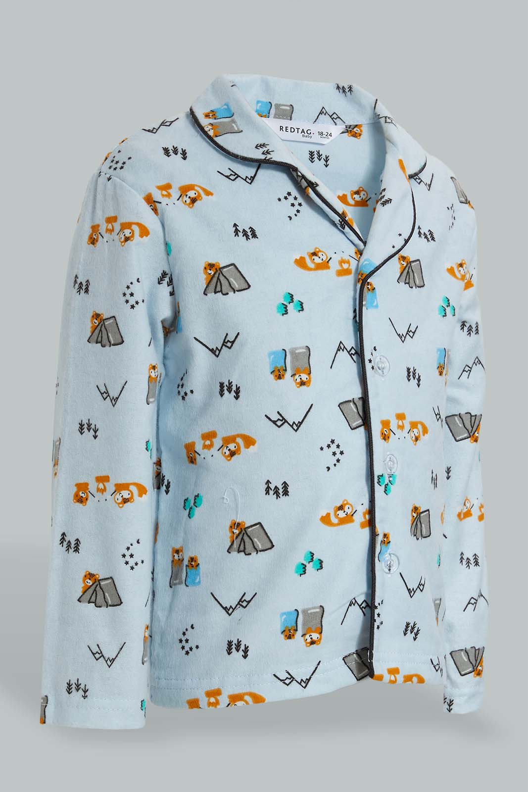 Redtag-Blue-Aop-Animal-Print-Flannel-2-Pack-Pj-Set-Pyjama-Sets-Infant-Boys-3 to 24 Months
