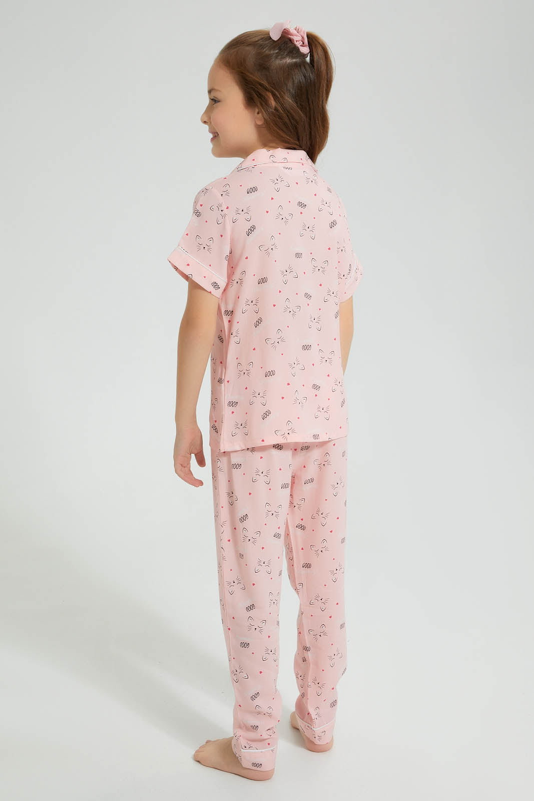 Redtag-Pink-Cat-Print-Woven-Nightsuit-Colour:Pink,-Filter:Girls-(2-to-8-Yrs),-Girls-Pyjama-Sets,-New-In,-New-In-GIR,-Non-Sale,-S22B,-Section:Kidswear-Girls-2 to 8 Years