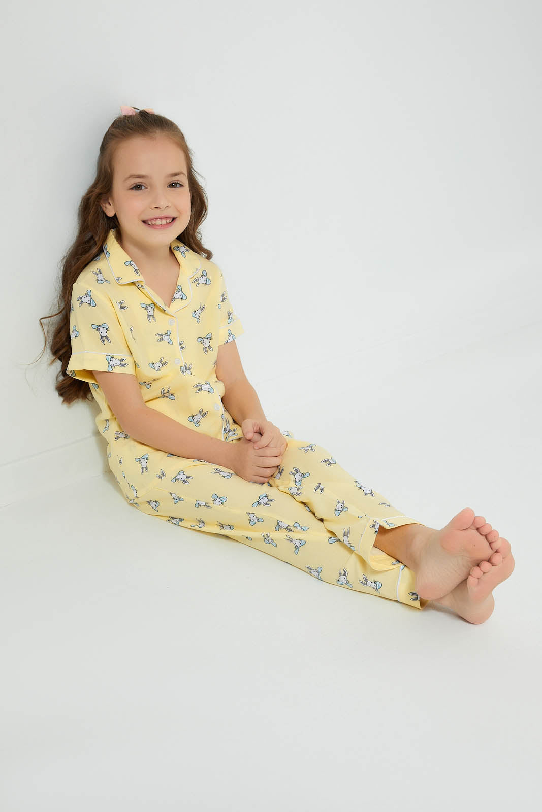 Redtag-Yellow-Bunny-Print-Woven-Nightsuit-Colour:Yellow,-Filter:Girls-(2-to-8-Yrs),-Girls-Pyjama-Sets,-New-In,-New-In-GIR,-Non-Sale,-S22B,-Section:Kidswear-Girls-2 to 8 Years