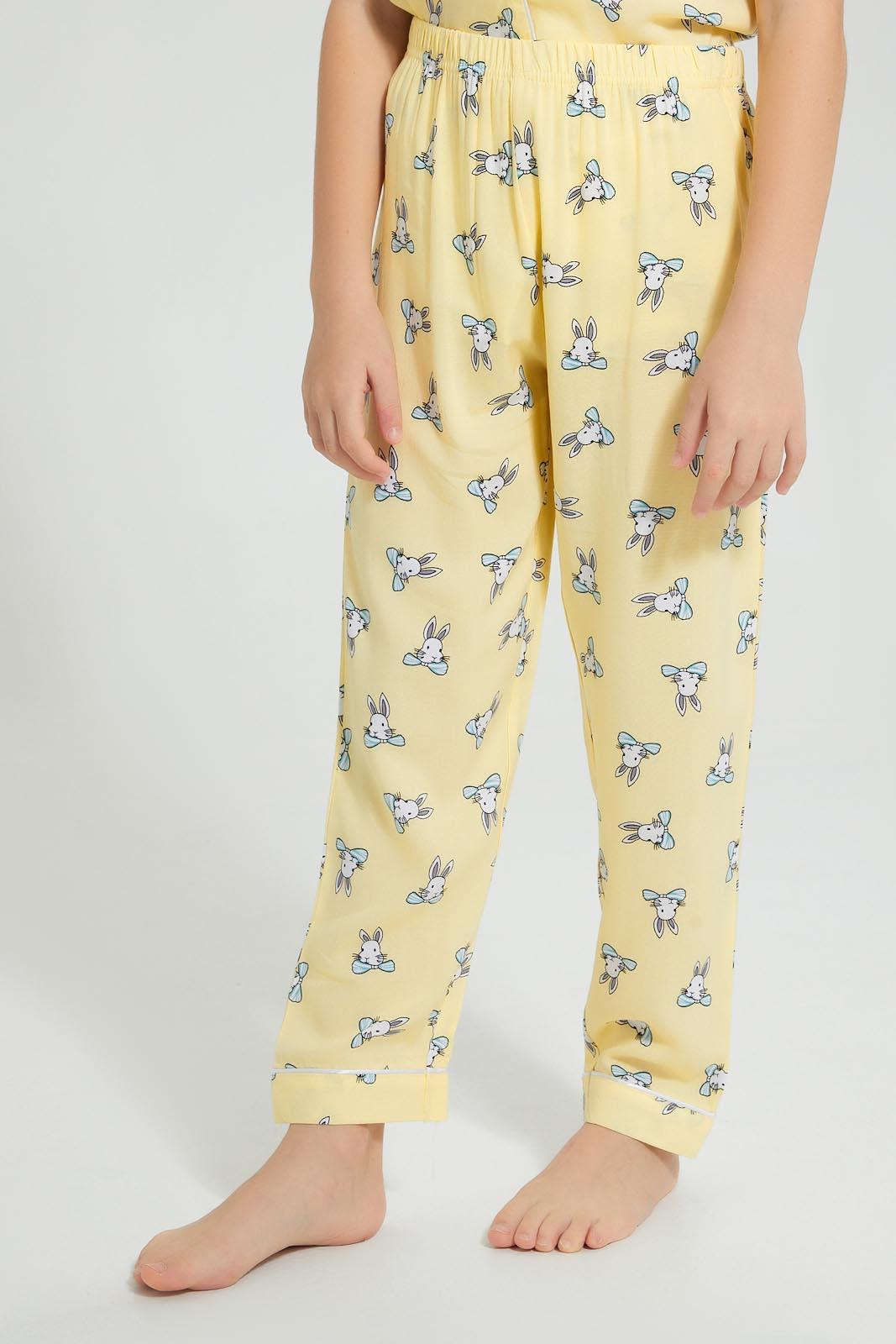 Redtag-Yellow-Bunny-Print-Woven-Nightsuit-Colour:Yellow,-Filter:Girls-(2-to-8-Yrs),-Girls-Pyjama-Sets,-New-In,-New-In-GIR,-Non-Sale,-S22B,-Section:Kidswear-Girls-2 to 8 Years