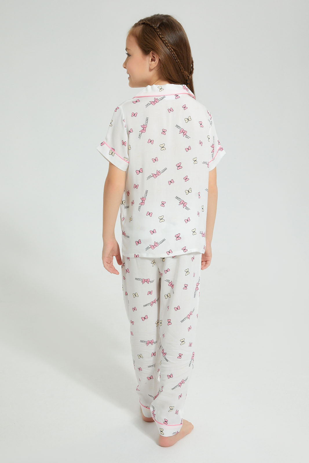 Redtag-White-Butterfly-Print-Woven-Nightsuit-Colour:White,-Filter:Girls-(2-to-8-Yrs),-Girls-Pyjama-Sets,-New-In,-New-In-GIR,-Non-Sale,-S22B,-Section:Kidswear-Girls-2 to 8 Years