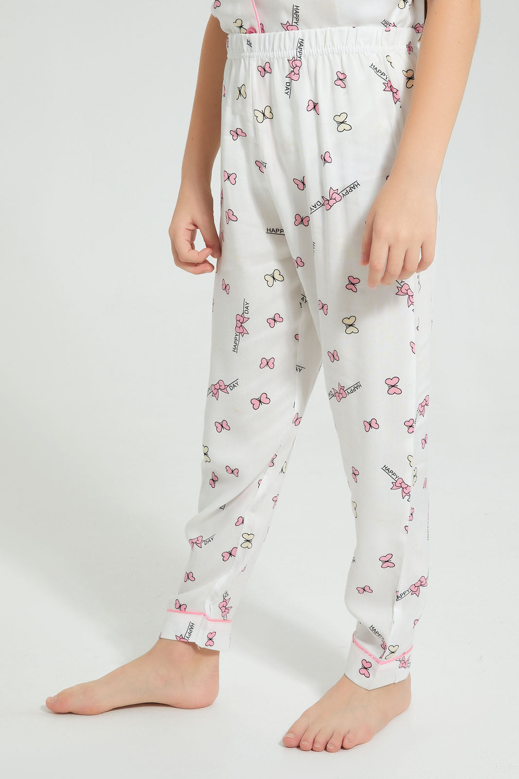 Redtag-White-Butterfly-Print-Woven-Nightsuit-Colour:White,-Filter:Girls-(2-to-8-Yrs),-Girls-Pyjama-Sets,-New-In,-New-In-GIR,-Non-Sale,-S22B,-Section:Kidswear-Girls-2 to 8 Years