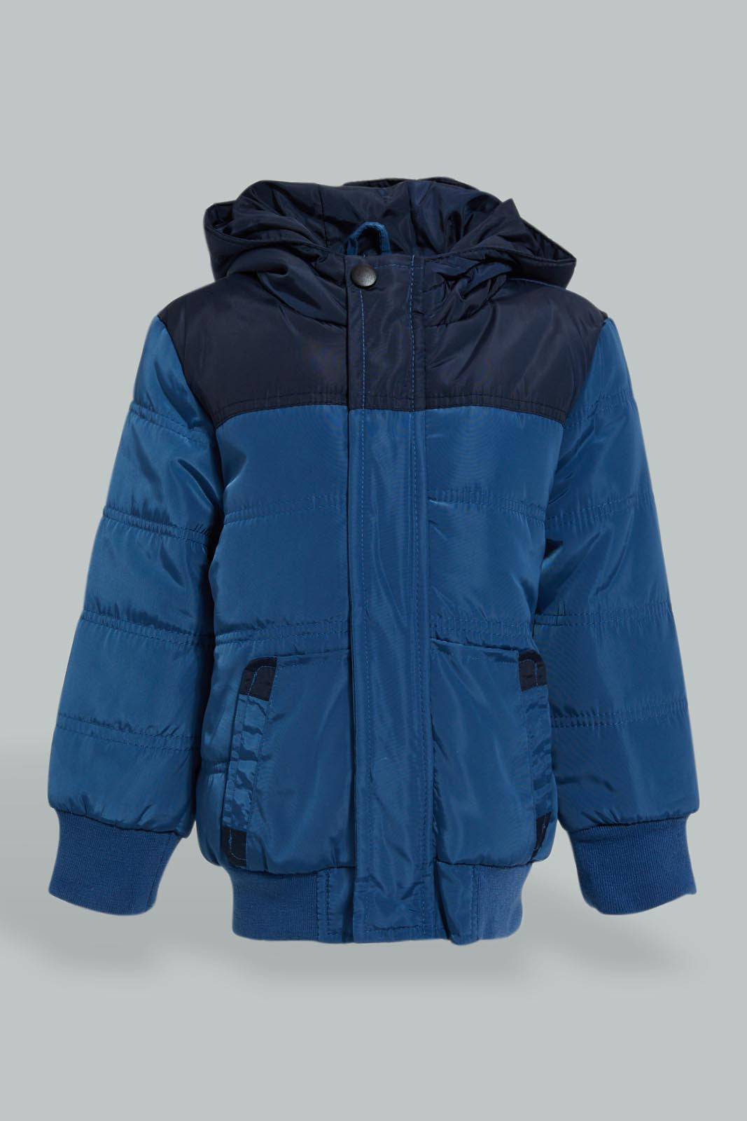 Redtag-Blue-Padded-Jacket-With-Hoody-Jackets-Infant-Boys-3 to 24 Months